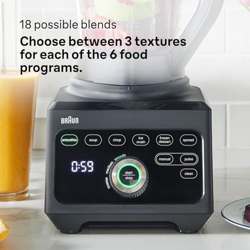 Braun PowerBlend 9 JB9040BK Hochleistungs-Standmixer mit 1600 Watt Motor, 2 l Tritan-Behälter, 18 Programme, 10 Geschwindigkeiten, Schwarz