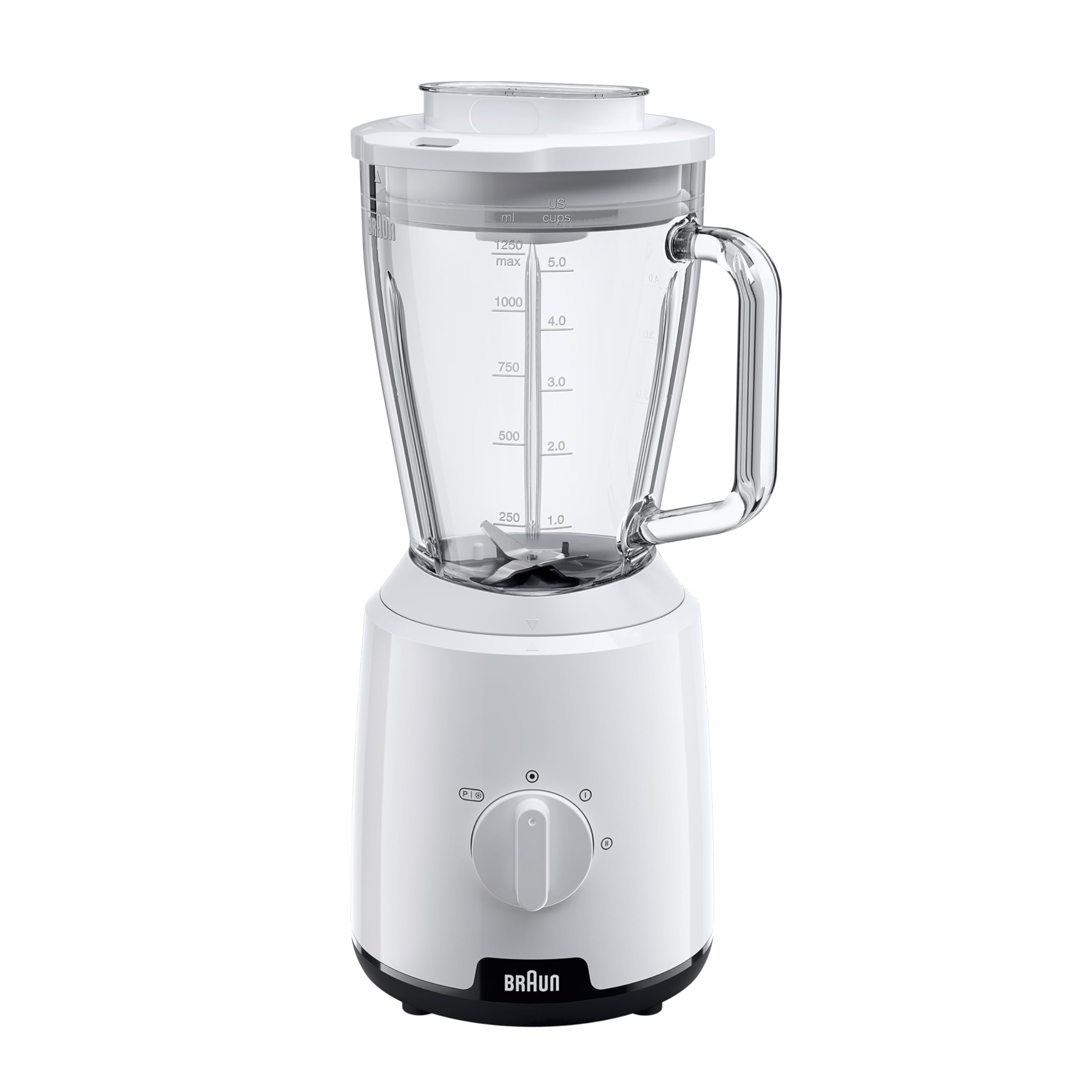 Braun PowerBlend 1 JB1050WH - Standmixer mit 1,5 l Glas-Mixaufsatz, Küchenhelfer zum Zerkleinern, Pürieren & Mixen, Ice-Crush-Funktion, 2 Geschwindigkeiten, 600 Watt, Weiß