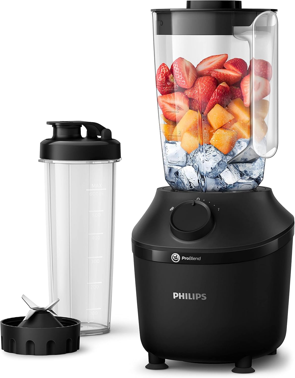 Philips HR2041/41 Standmixer (450 Watt, ProBlend-Technologie, 1,9 Liter Kunststoffbehälter, inkl. Trinkflasche) schwarz