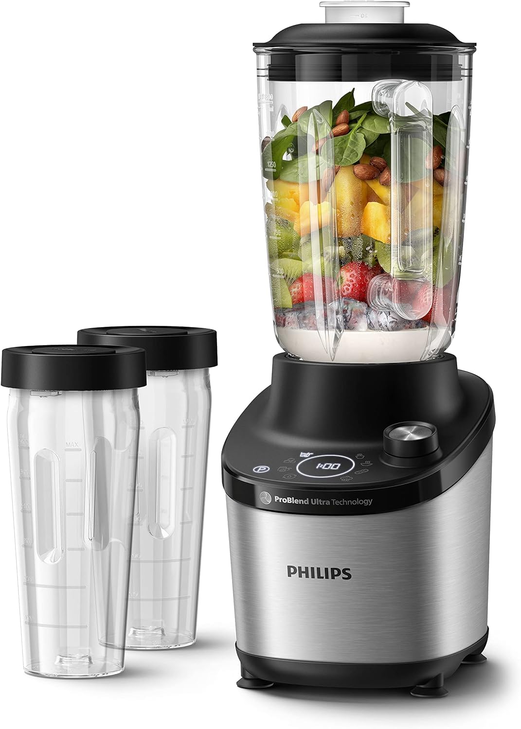 Philips 7000 Series Hochleistungsstandmixer – ProBlend Ultra Technologie, 1.500 W, 2-L-Glasbehälter, Schnellauswahlprogramme für Smoothies & Suppen, HomeID App, Spülmaschinenfeste Teile (HR3760/10)