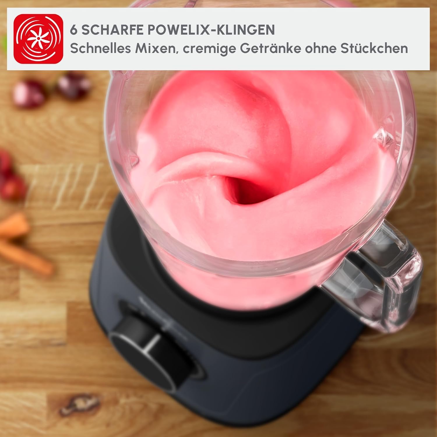 Tefal PerfectMix Essential Hochgeschwindigkeits-Standmixer, stufenlos einstellbare Geschwindigkeit, Pulsfunktion, abnehmbare Powelix-Klingen, hitzebeständiger 2 l Glasbehälter, 1200 W, Grau, BL771BF0