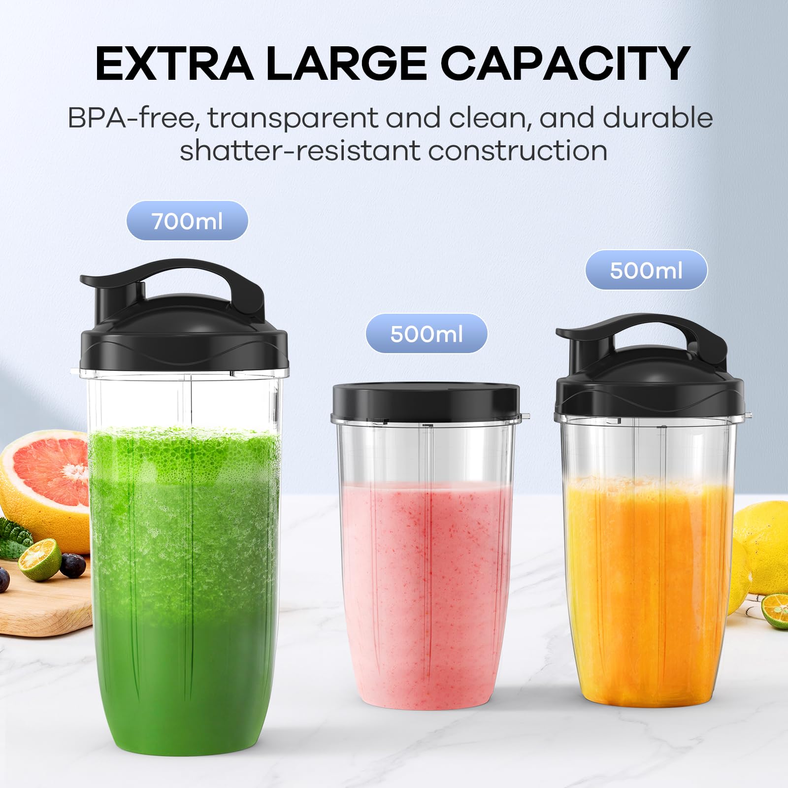 Ganiza Mixer, 900W Mini Smoothie Maker, Standmixer mit 3 Tragbare Mixbechern(2×500ml & 1×700ml), Vierklingenklinge aus Edelstahl, BPA-Frei, Leicht zu Reinigen, Blender elektrisch für Shake, Smoothie