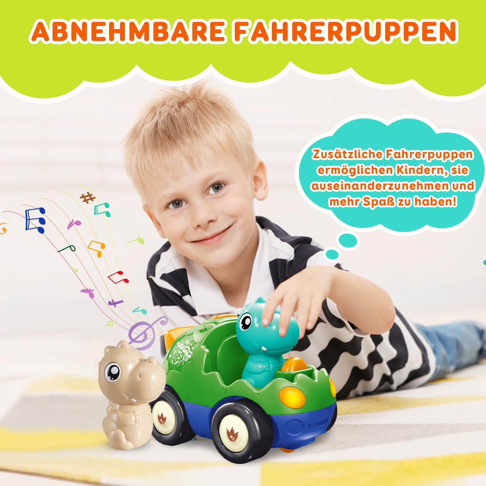 Pup Go Dinosaurier RC Auto für Kinder 1–3 Jahre, ferngesteuert mit Musik & Licht, inkl. 2 Figuren, erstes RC Spielzeug für Kleinkinder, Geschenkidee