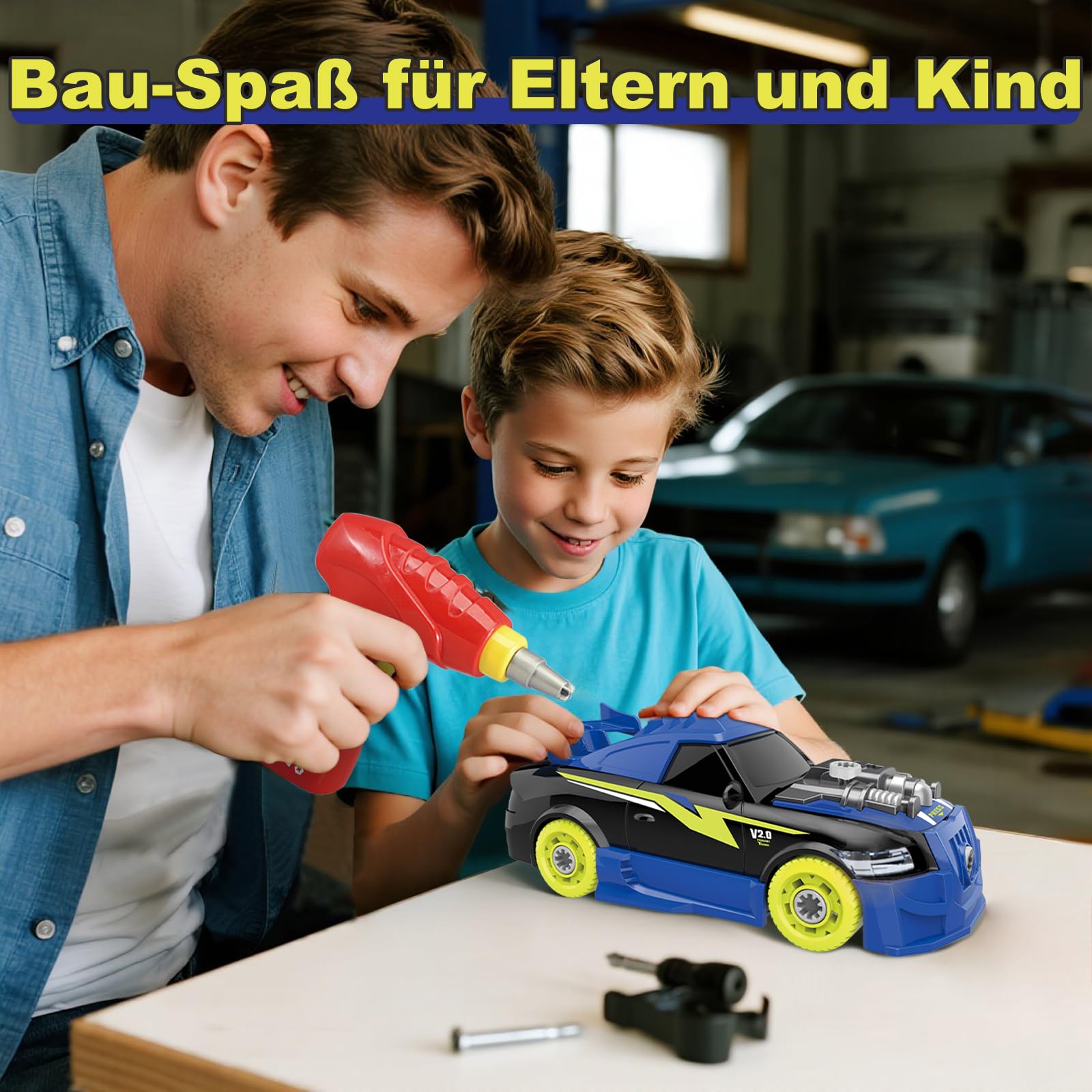 Pup Go Bau Auto zum Auseinandernehmen, Spielzeug für Kinder ab 3 Jahren, 26-teilig mit elektrischer Bohrmaschine, Lernspielzeug, Geschenk für Jungen