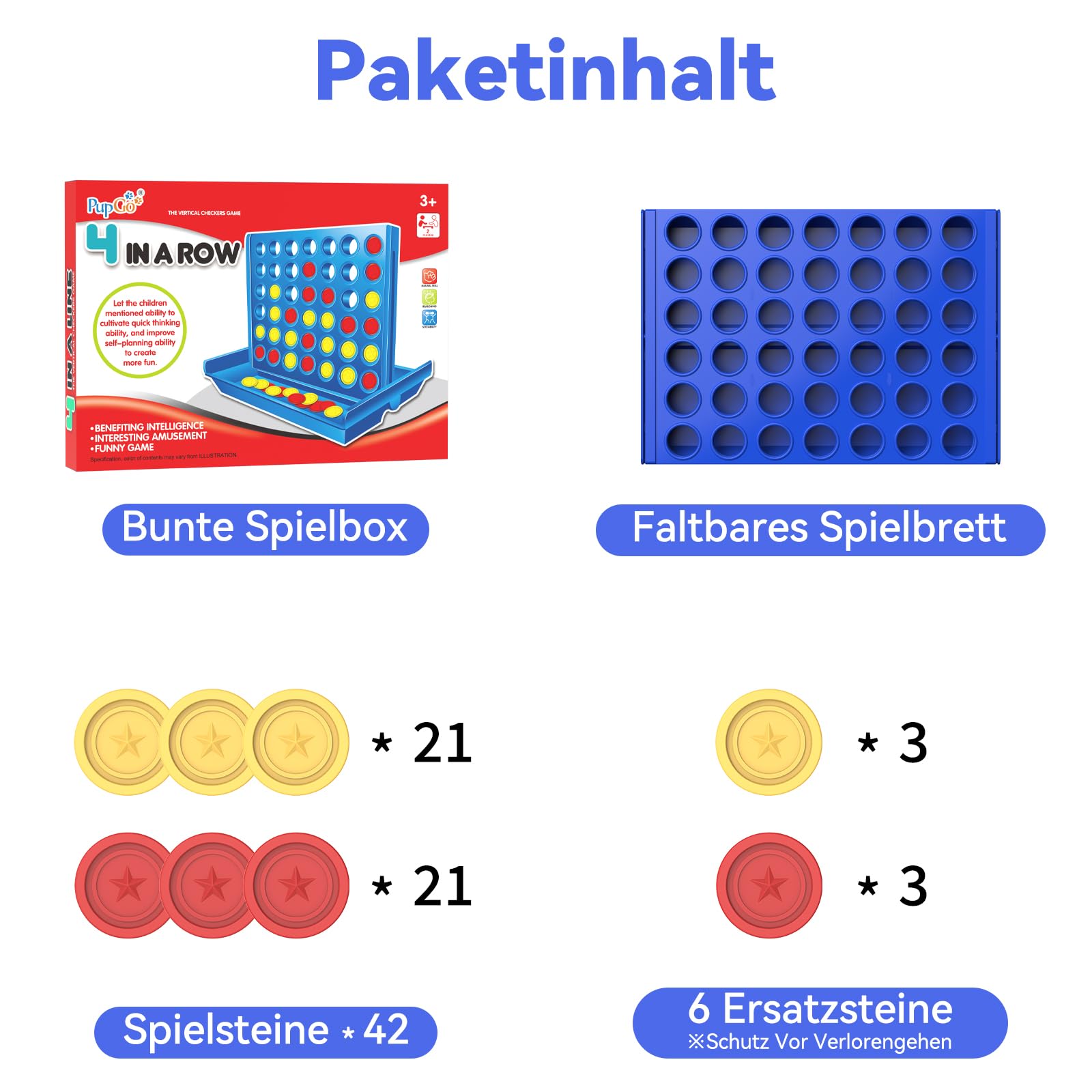 Pup Go Brettspiel 4 in einer Reihe, Strategiespiel für Kinder ab 3 Jahren, klassisches Denkspiel für 2 Spieler, inkl. Ersatzchips, Spielzeug für Jungen