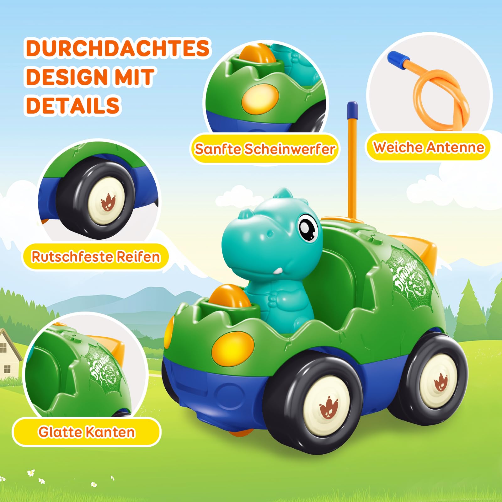 Pup Go Dinosaurier RC Auto für Kinder 1–3 Jahre, ferngesteuert mit Musik & Licht, inkl. 2 Figuren, erstes RC Spielzeug für Kleinkinder, Geschenkidee