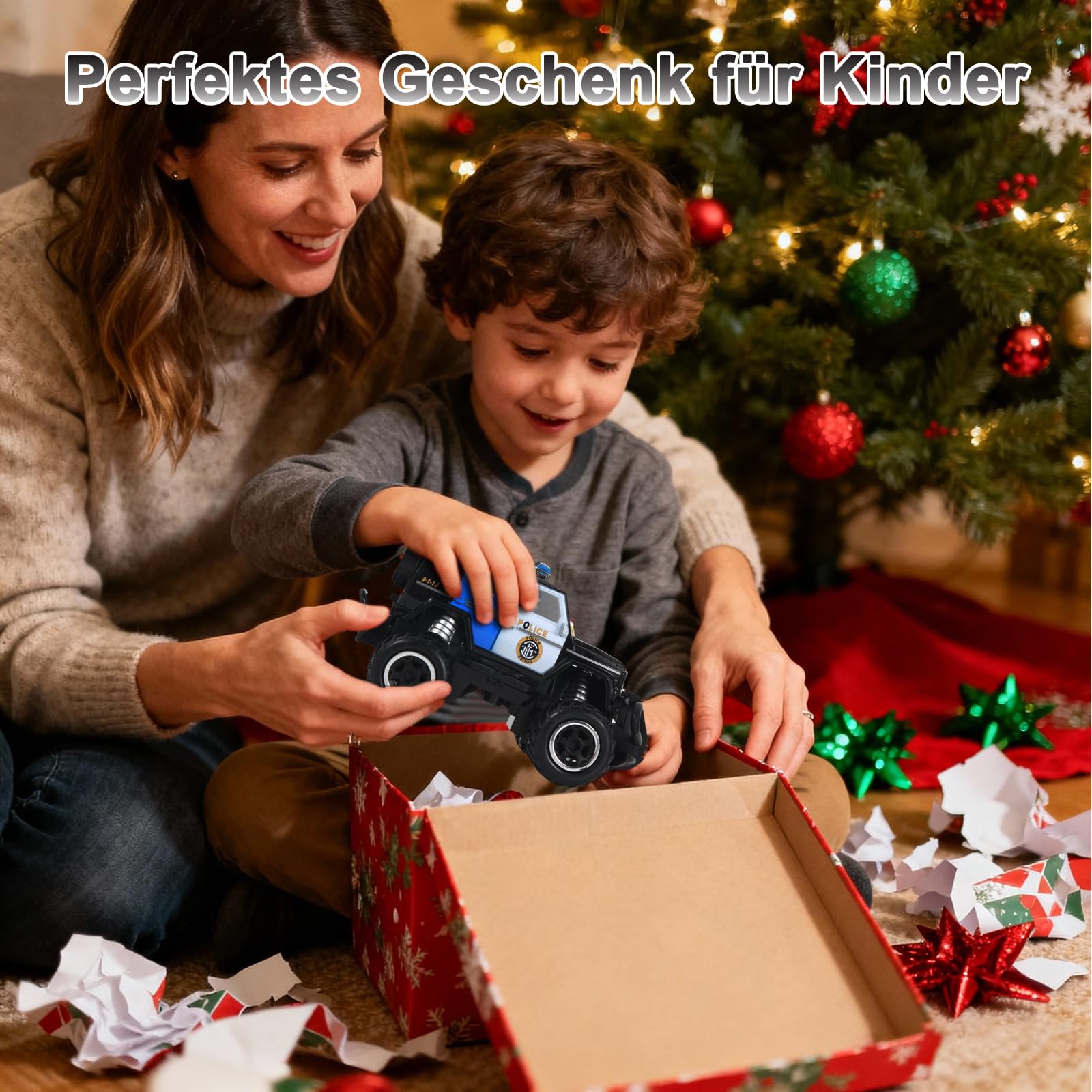 Pup Go Polizei RC Auto mit Licht, ferngesteuertes Spielzeug für Kinder 3–9 Jahre, robustes Offroad Polizeiauto, Geschenk für Jungen, Indoor & Outdoor
