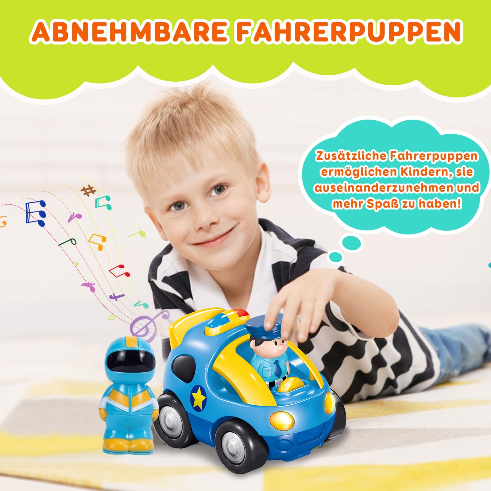 Pup Go Cartoon Polizei RC Auto für Kinder 1–3 Jahre, ferngesteuert mit Musik & Licht, einfach zu bedienen, Spielzeug Geschenk für Jungen & Kleinkinder