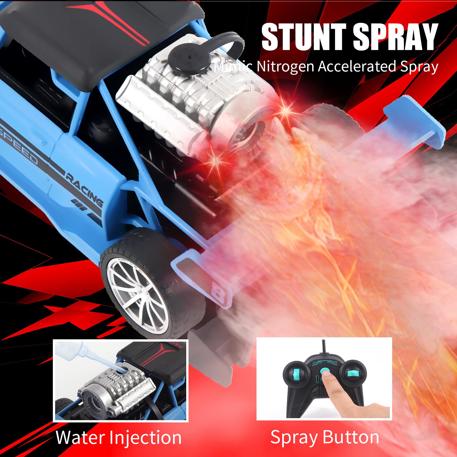 Pup Go RC Stunt Auto 1:20 mit Rauch & Licht, ferngesteuertes Auto für Kinder 3–12 Jahre, Drift RC Auto, robust, Geschenk für Jungen & Mädchen, Blau
