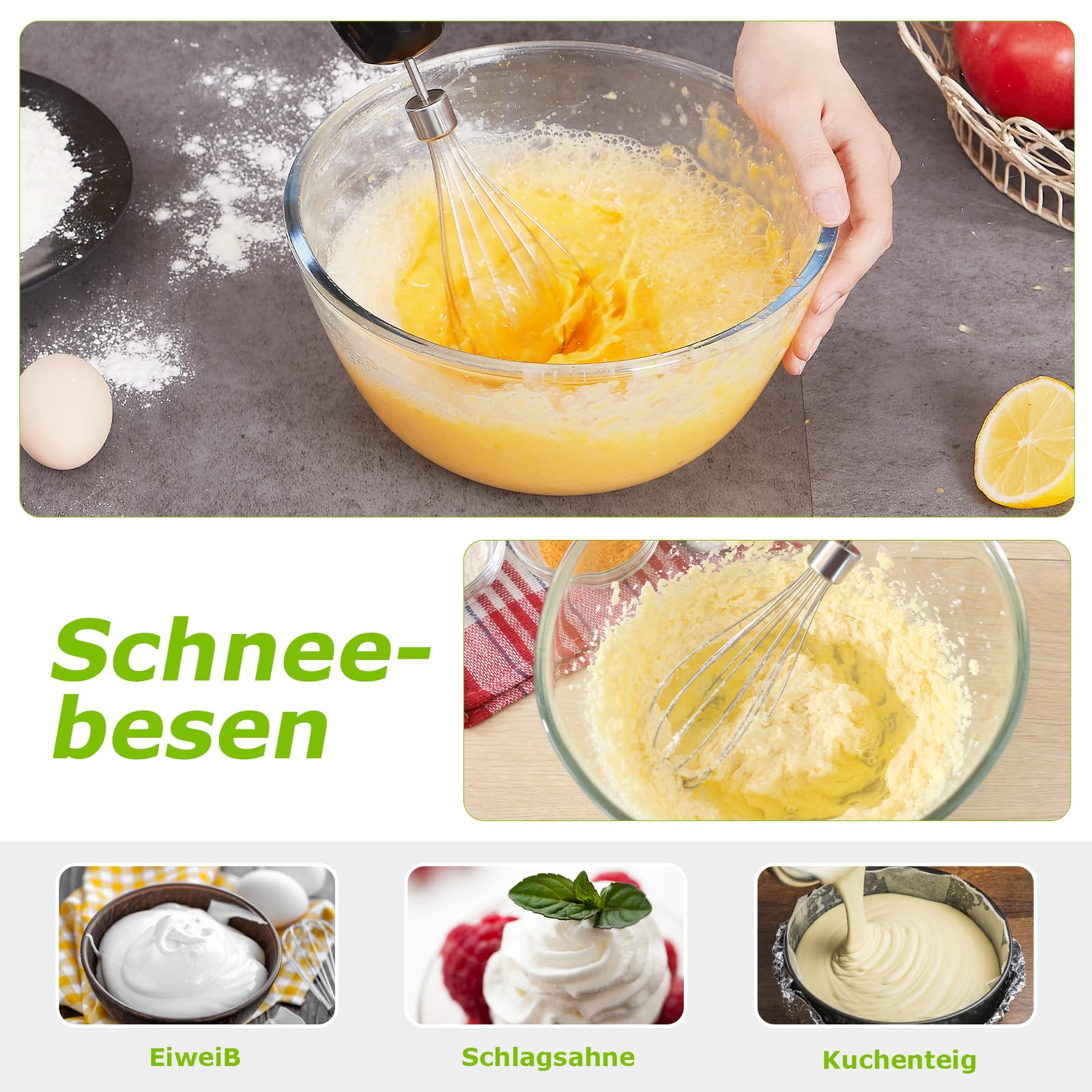 Bonsenkitchen Pürierstab, 4-en-1 Stabmixer Elektrischer, 1000W Stufenlos Geschwindigkeiten, Edelstahl, Schneebesen, 500ml Häcksler und 700ml Messbecher für Babynahrung, HB3203 (Schwarz)