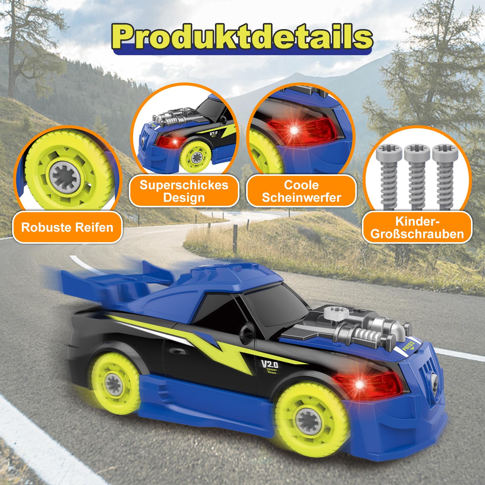 Pup Go Bau Auto zum Auseinandernehmen, Spielzeug für Kinder ab 3 Jahren, 26-teilig mit elektrischer Bohrmaschine, Lernspielzeug, Geschenk für Jungen
