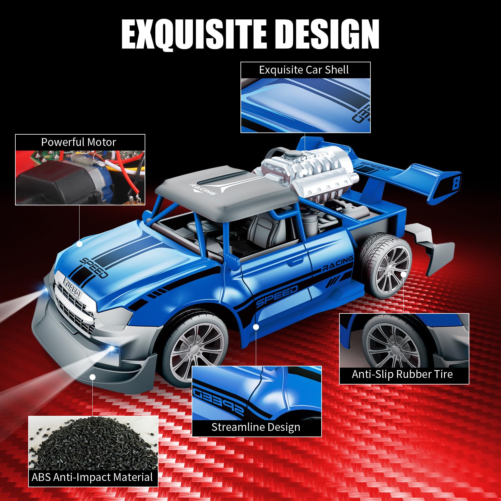 Pup Go RC Stunt Auto 1:20 mit Rauch & Licht, ferngesteuertes Auto für Kinder 3–12 Jahre, Drift RC Auto, robust, Geschenk für Jungen & Mädchen, Blau