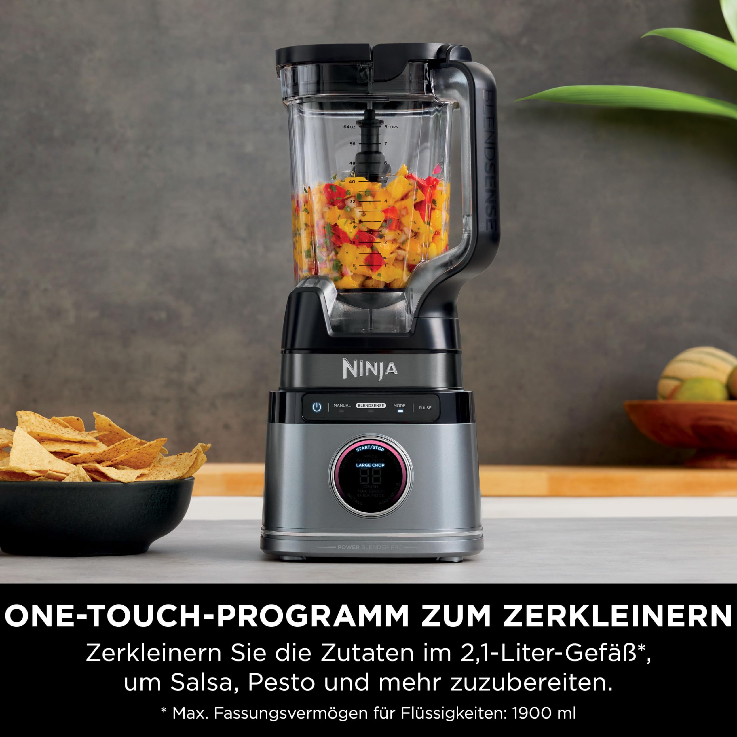 Ninja Detect Power Mixer Pro / Blender / Smoothie Maker, 1200 W, 2 L Krug (1,9 L max. Fassungsvermögen), kraftvoller Mixer für Smoothies, Hacken von Gemüse & Mixen von Frozen Drinks, schwarz, TB201EU