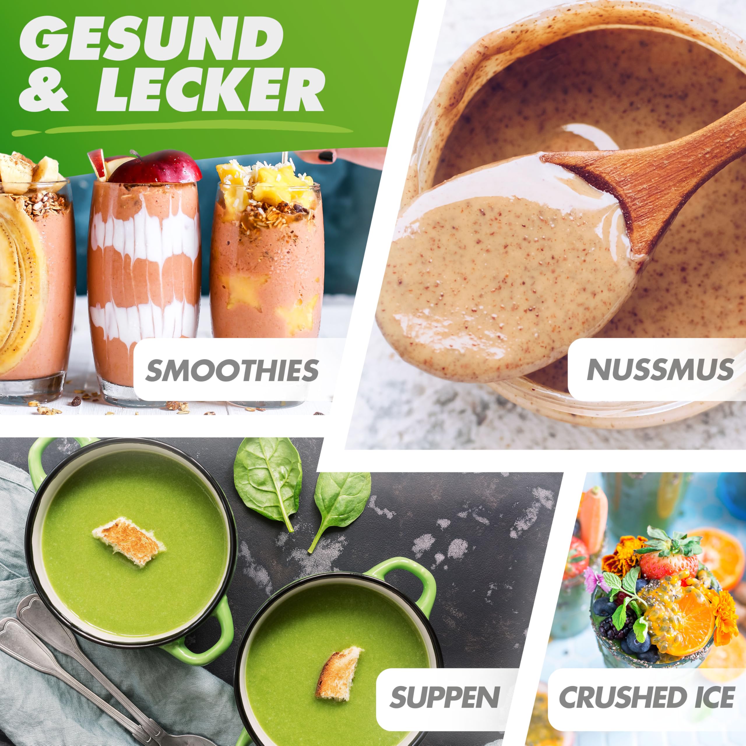 NUTRI-BLENDER MAX+ Hochleistungsmixer 2000W Standmixer Smoothie Hochleistung Smoothie-Maker Profi Mixer Blender - 2L Tritan, BPA-FREI, 9 Stufen, Digital-Timer Inkl. Smoothie Rezeptbuch