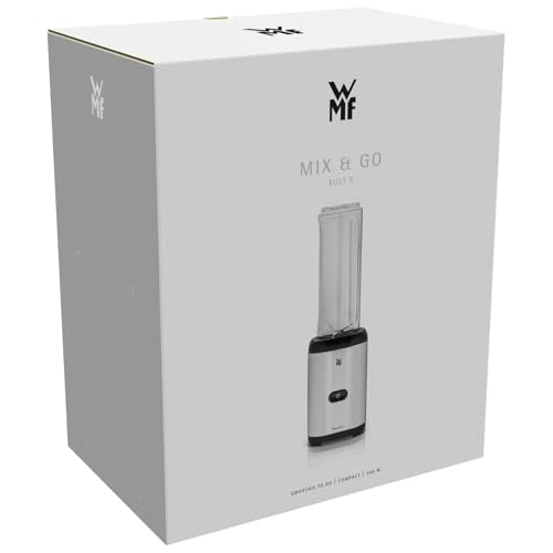 WMF Kult X Mix & Go Mini Smoothie Maker, Standmixer, Blender elektrisch, Shake Mixer 300 Watt Leistung, Tritan-Kunststoff Flasche 600ml, auslaufsicherer Schraubdeckel, rutschfeste Füße, Silber/Schwarz