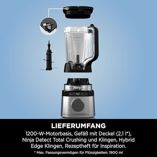 Ninja Detect Power Mixer Pro / Blender / Smoothie Maker, 1200 W, 2 L Krug (1,9 L max. Fassungsvermögen), kraftvoller Mixer für Smoothies, Hacken von Gemüse & Mixen von Frozen Drinks, schwarz, TB201EU