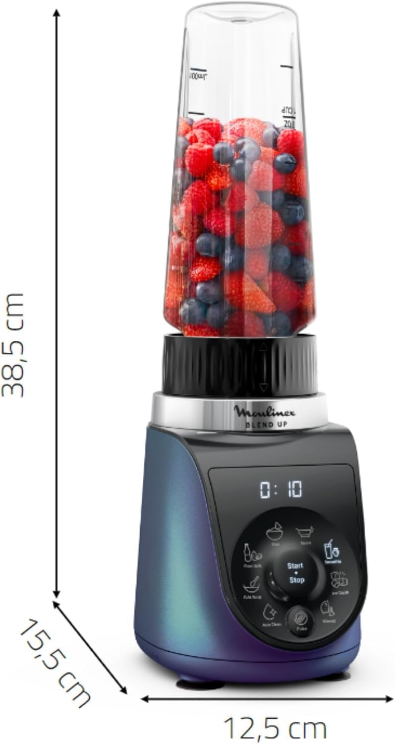 Moulinex Blend Up, leistungsstarker Mini-Standmixer, 1000 W, 8 automatische Programme, LM19H4F0 Crushed Ice Crushed Ice Blau