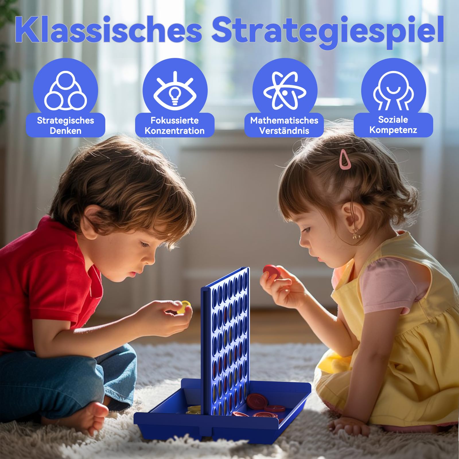 Pup Go Brettspiel 4 in einer Reihe, Strategiespiel für Kinder ab 3 Jahren, klassisches Denkspiel für 2 Spieler, inkl. Ersatzchips, Spielzeug für Jungen