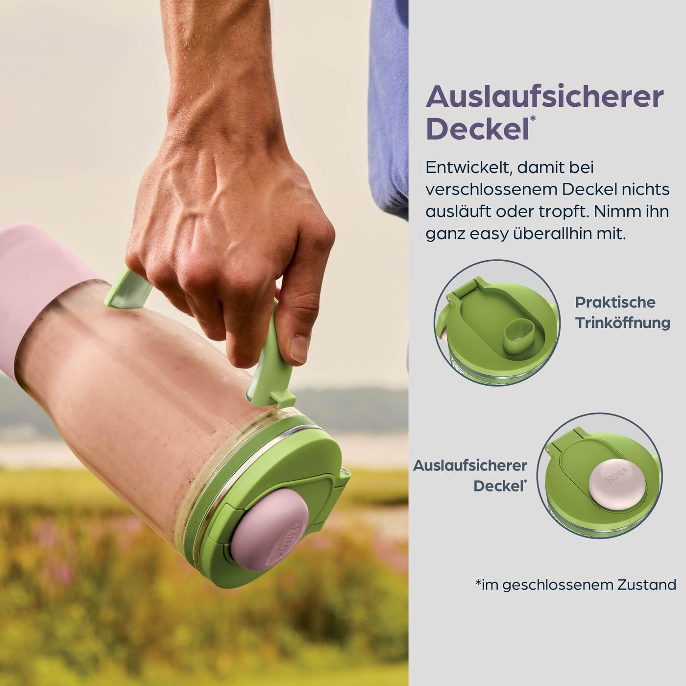 Ninja BlendBoss Mixer mit tragbarem Becher, Mixgerät mit abnehmbarem Reisebecher, 3 voreingestellte Auto-Modi, Stein DB351EUST