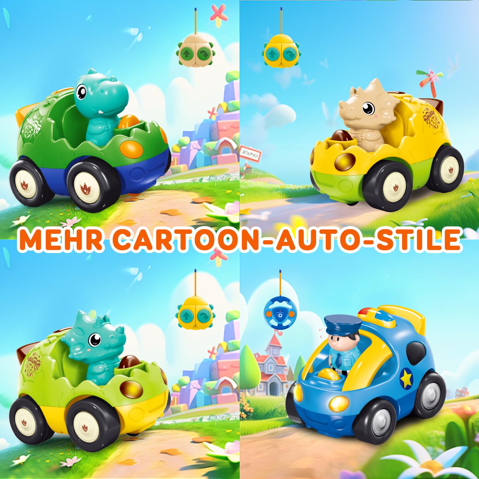 Pup Go Dinosaurier RC Auto für Kinder 1–3 Jahre, ferngesteuert mit Musik & Licht, inkl. 2 Figuren, erstes RC Spielzeug für Kleinkinder, Geschenkidee