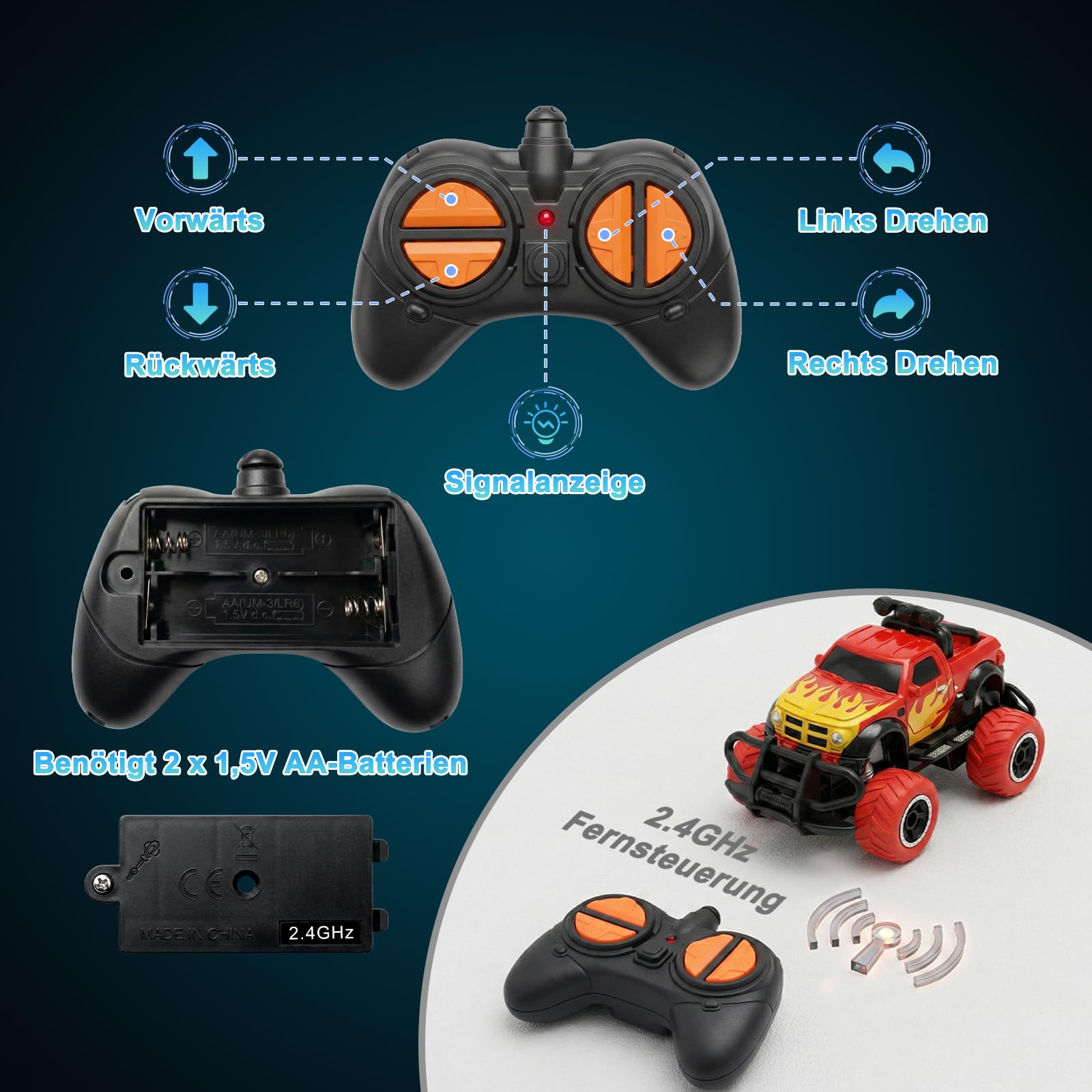 Pup Go Monster Truck RC Auto mit Licht, ferngesteuertes Auto für Kinder ab 3 Jahren, robustes Mini Offroad Spielzeug, Geschenk für Jungen & Mädchen