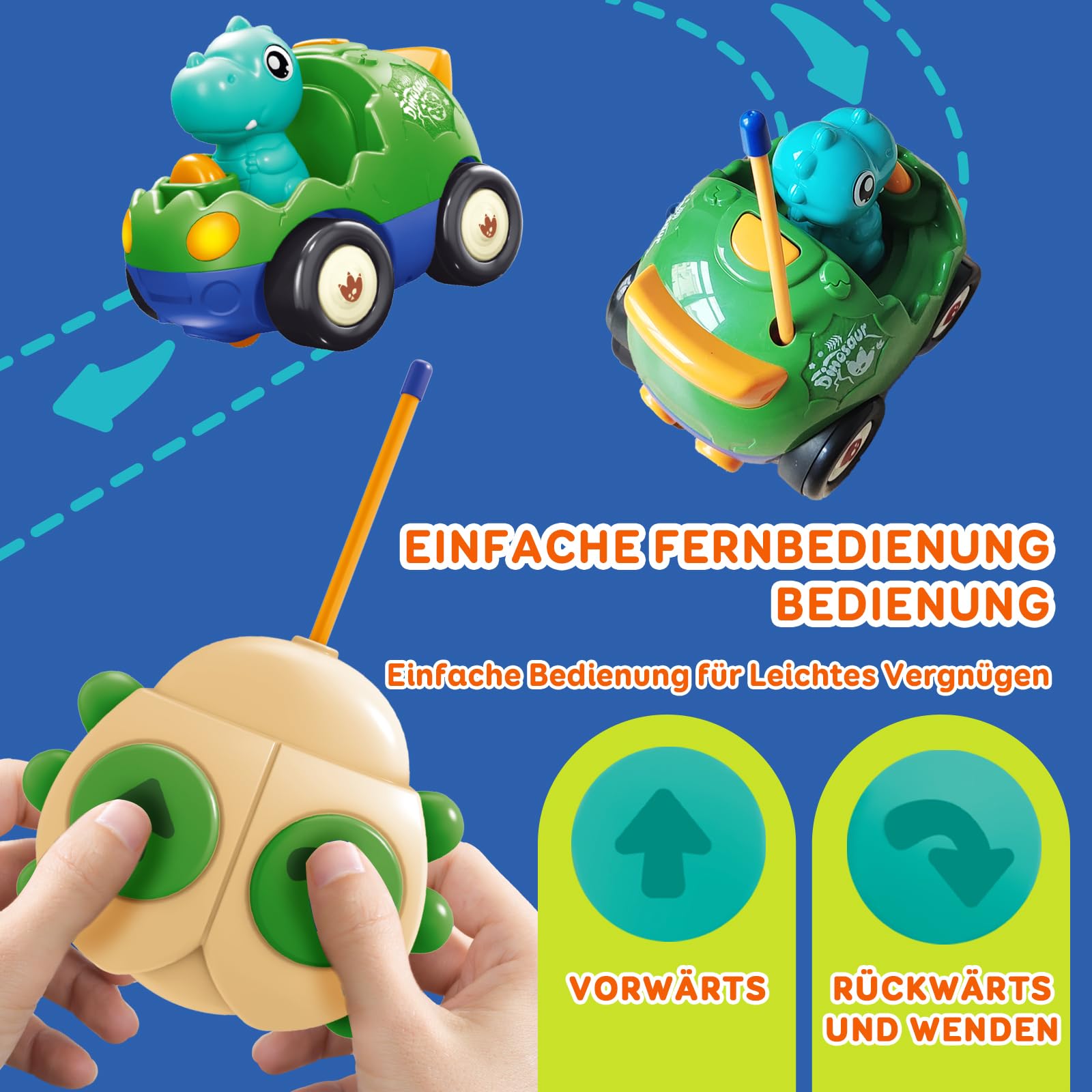 Pup Go Dinosaurier RC Auto für Kinder 1–3 Jahre, ferngesteuert mit Musik & Licht, inkl. 2 Figuren, erstes RC Spielzeug für Kleinkinder, Geschenkidee