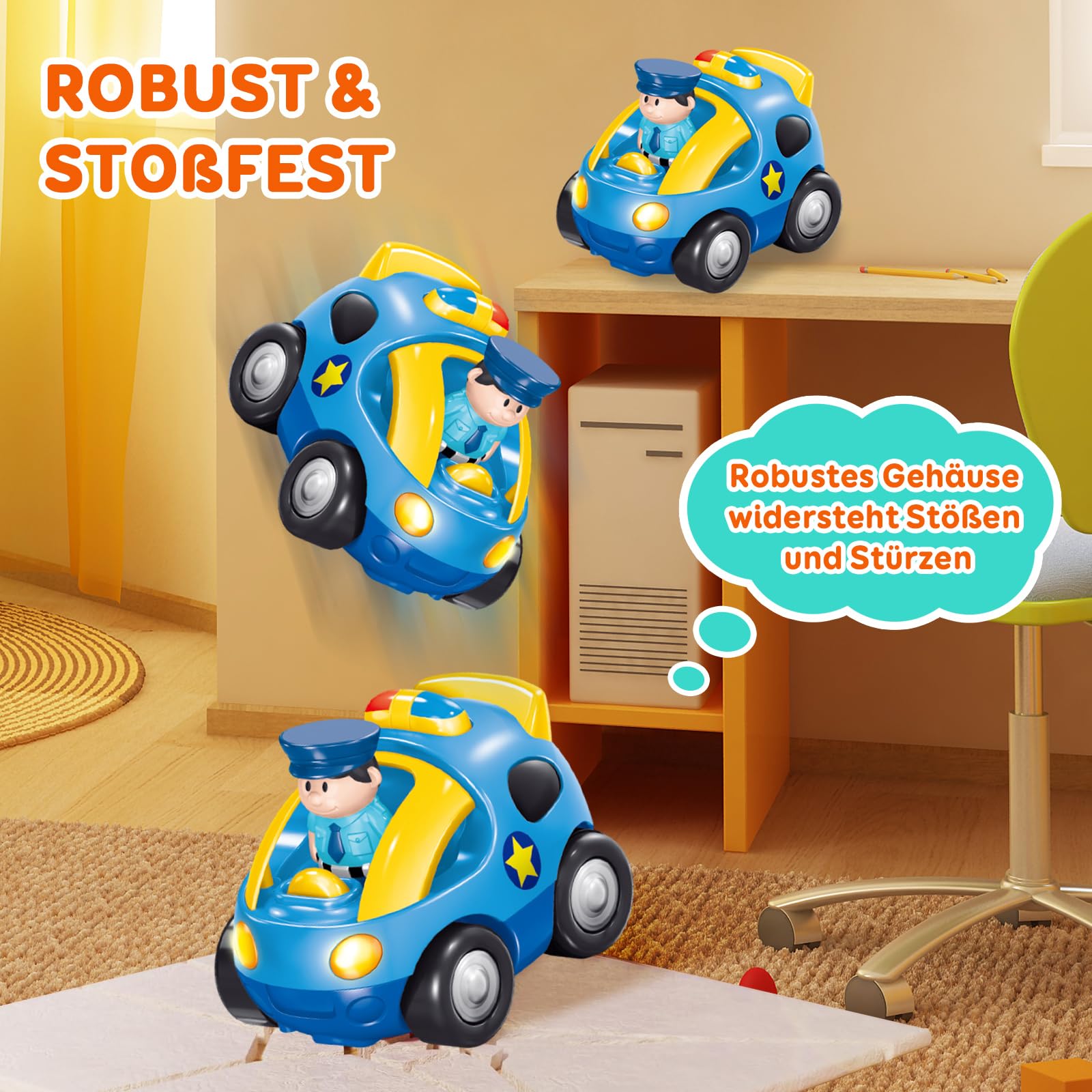 Pup Go Cartoon Polizei RC Auto für Kinder 1–3 Jahre, ferngesteuert mit Musik & Licht, einfach zu bedienen, Spielzeug Geschenk für Jungen & Kleinkinder