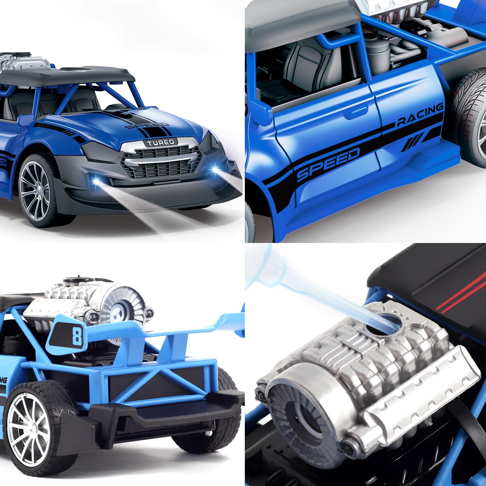 Pup Go RC Stunt Auto 1:20 mit Rauch & Licht, ferngesteuertes Auto für Kinder 3–12 Jahre, Drift RC Auto, robust, Geschenk für Jungen & Mädchen, Blau
