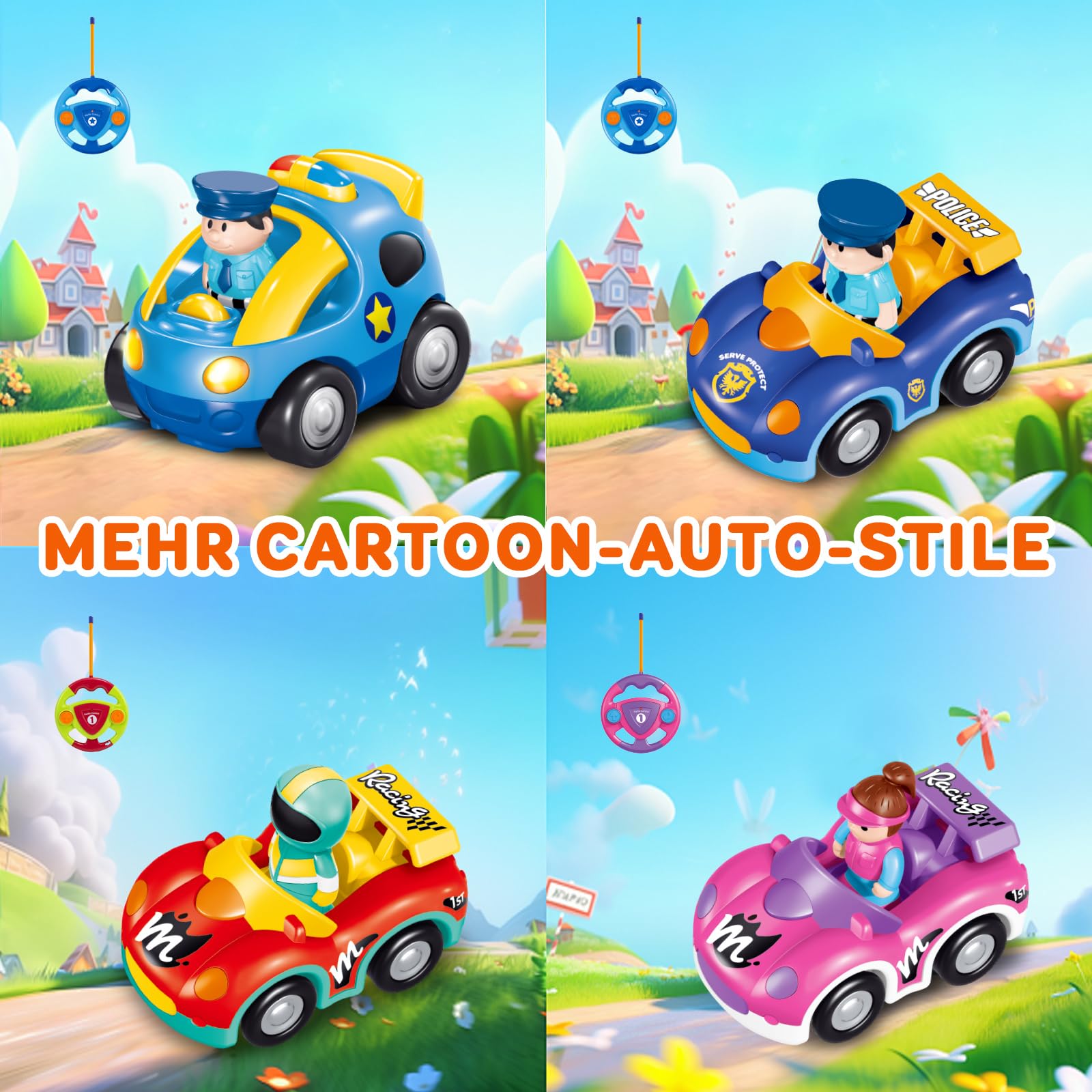 Pup Go Cartoon Polizei RC Auto für Kinder 1–3 Jahre, ferngesteuert mit Musik & Licht, einfach zu bedienen, Spielzeug Geschenk für Jungen & Kleinkinder