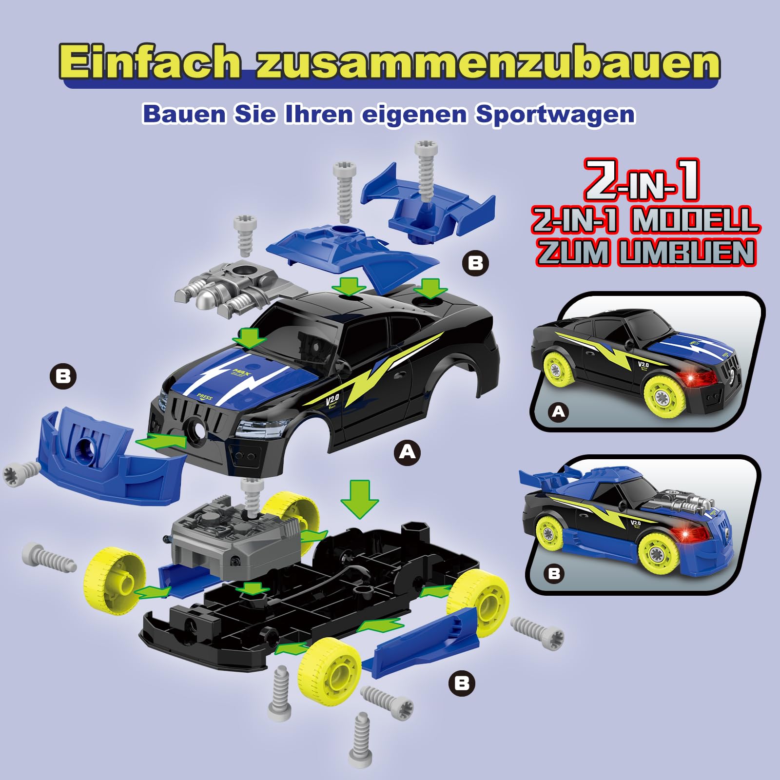 Pup Go Bau Auto zum Auseinandernehmen, Spielzeug für Kinder ab 3 Jahren, 26-teilig mit elektrischer Bohrmaschine, Lernspielzeug, Geschenk für Jungen