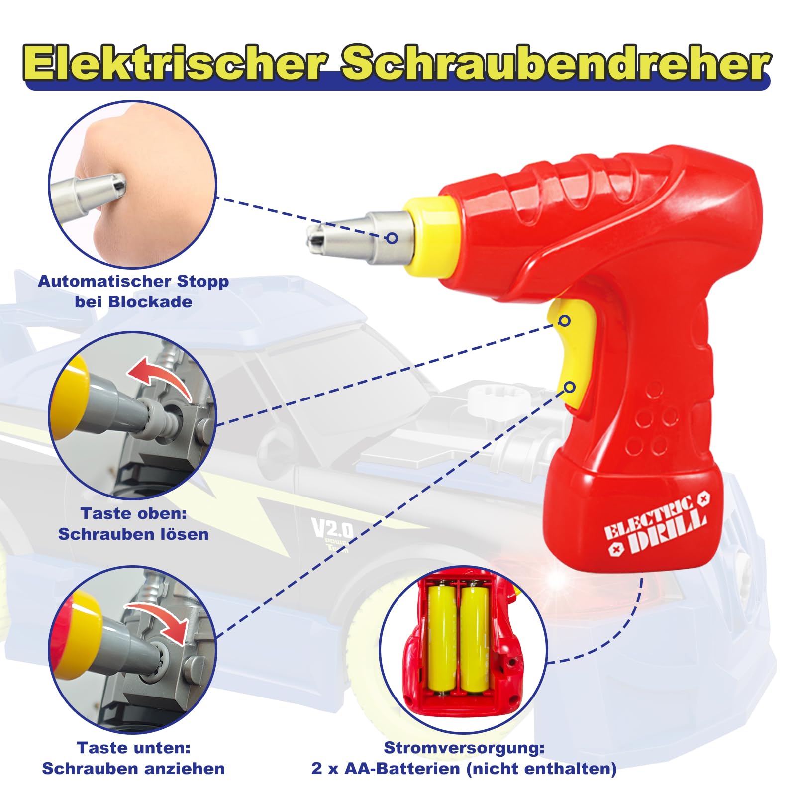 Pup Go Bau Auto zum Auseinandernehmen, Spielzeug für Kinder ab 3 Jahren, 26-teilig mit elektrischer Bohrmaschine, Lernspielzeug, Geschenk für Jungen