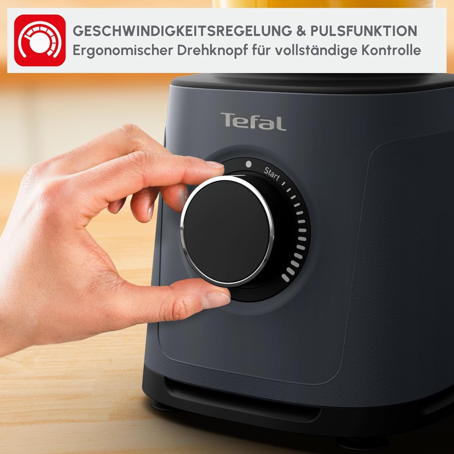 Tefal PerfectMix Essential Hochgeschwindigkeits-Standmixer, stufenlos einstellbare Geschwindigkeit, Pulsfunktion, abnehmbare Powelix-Klingen, hitzebeständiger 2 l Glasbehälter, 1200 W, Grau, BL771BF0