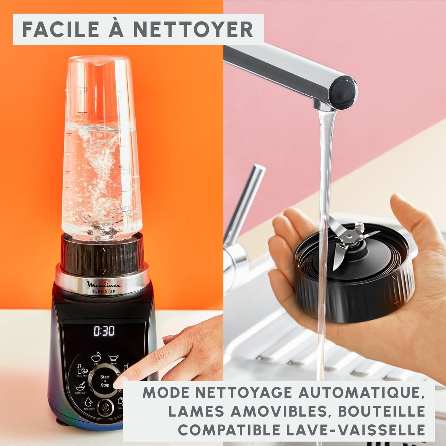 Moulinex Blend Up, leistungsstarker Mini-Standmixer, 1000 W, 8 automatische Programme, LM19H4F0 Crushed Ice Crushed Ice Blau