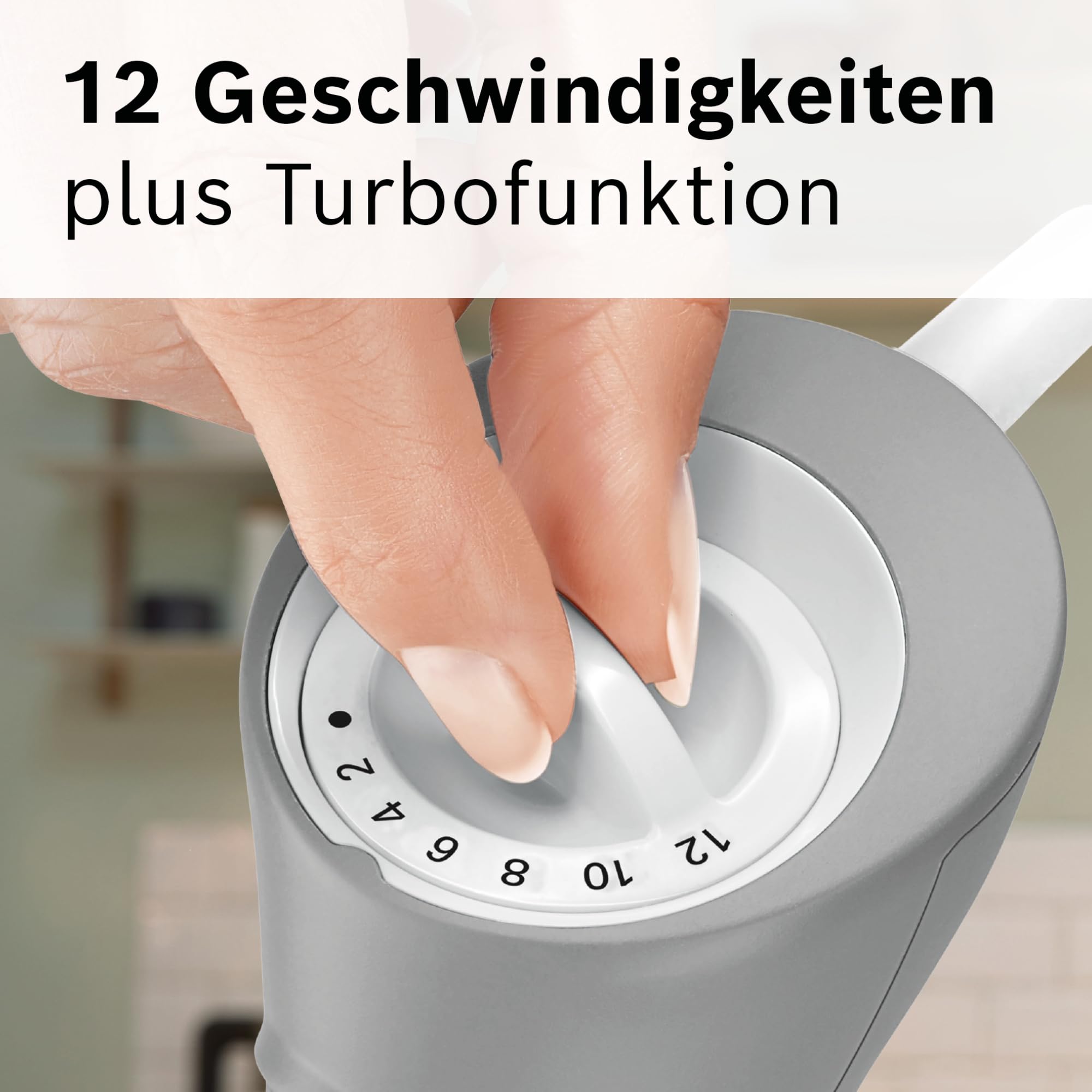 Bosch Stabmixer ErgoMixx, Edelstahl-Mixfuß, Mix- und Messbecher, 4-Klingen-Messer, Zerkleinerer, ergonomisches Design, 12 Stufen plus Turbo, 600 W, weiß/grau, MSM66120