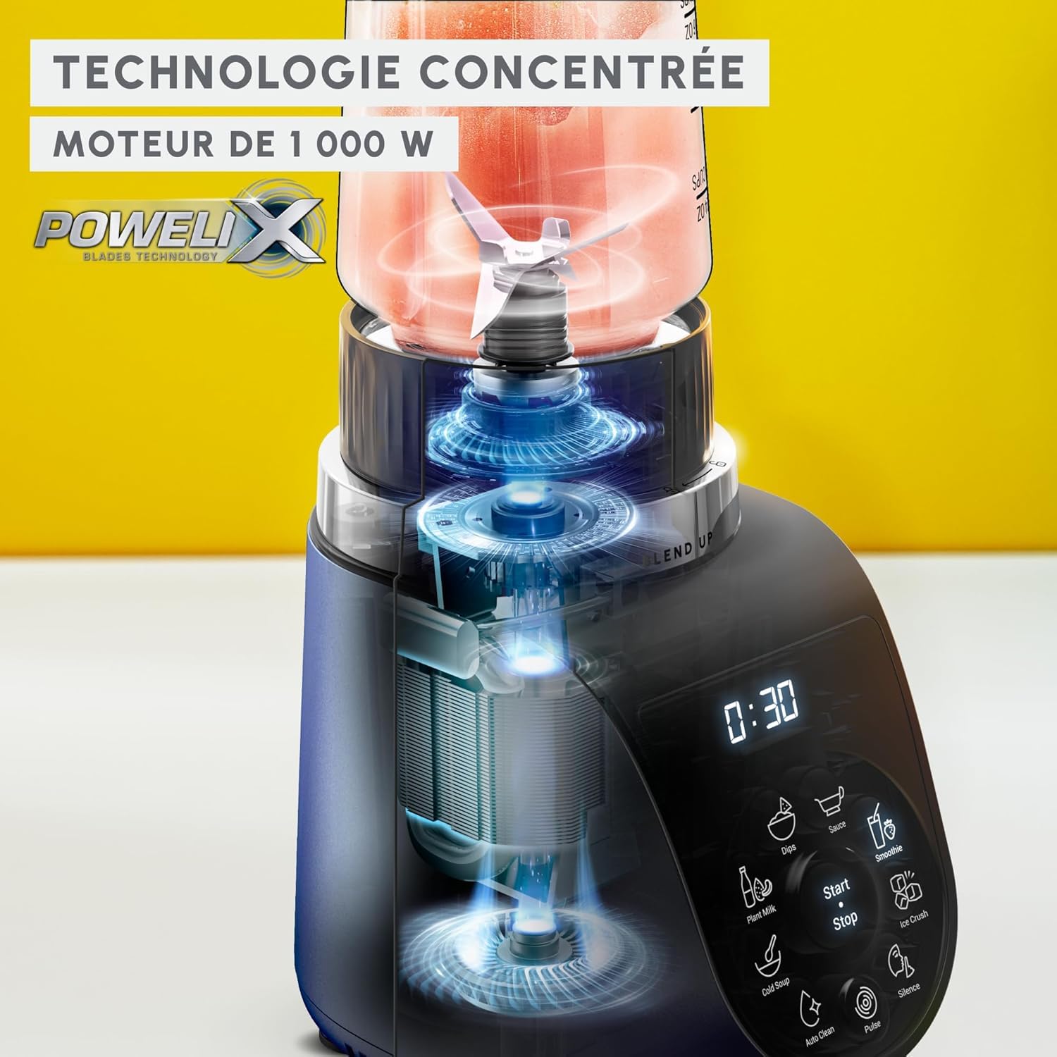 Moulinex Blend Up, leistungsstarker Mini-Standmixer, 1000 W, 8 automatische Programme, LM19H4F0 Crushed Ice Crushed Ice Blau