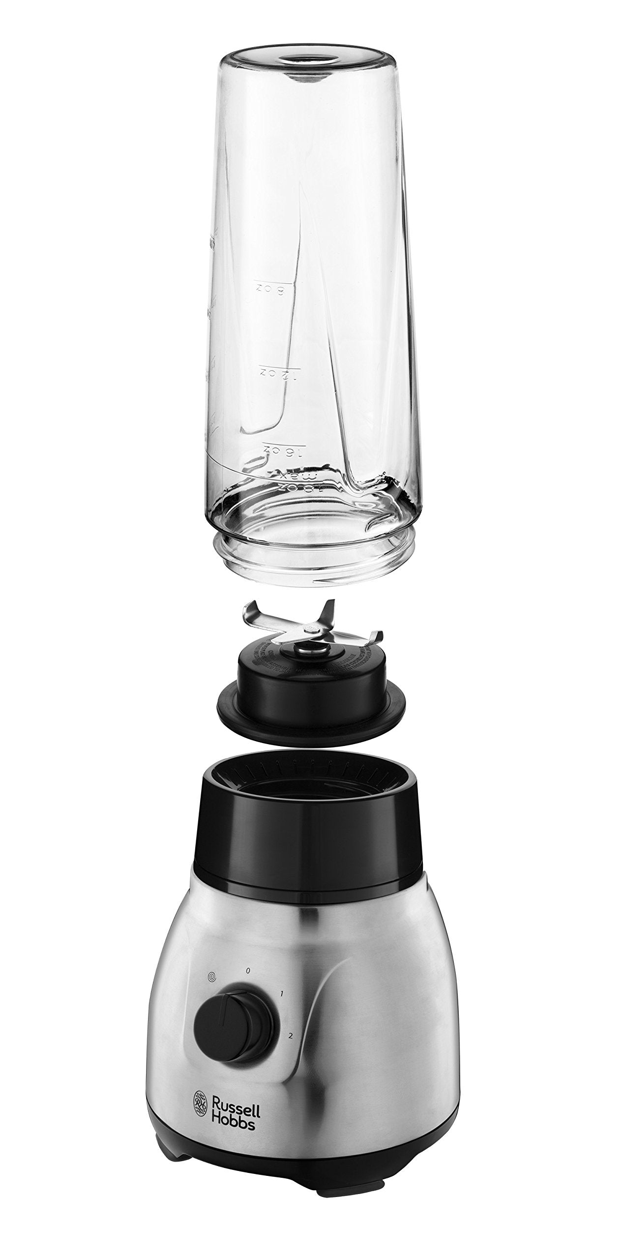 Russell Hobbs Standmixer 2-in-1 [1,5l Glasbehälter Mixer & 0,6l Mini Smoothie Maker -To-Go-Trinkflasche inkl. Deckel] Spülmaschinenfest, Impuls-/Ice-Crush Funktion, Becher BPA frei, Edelstahl 23821-56