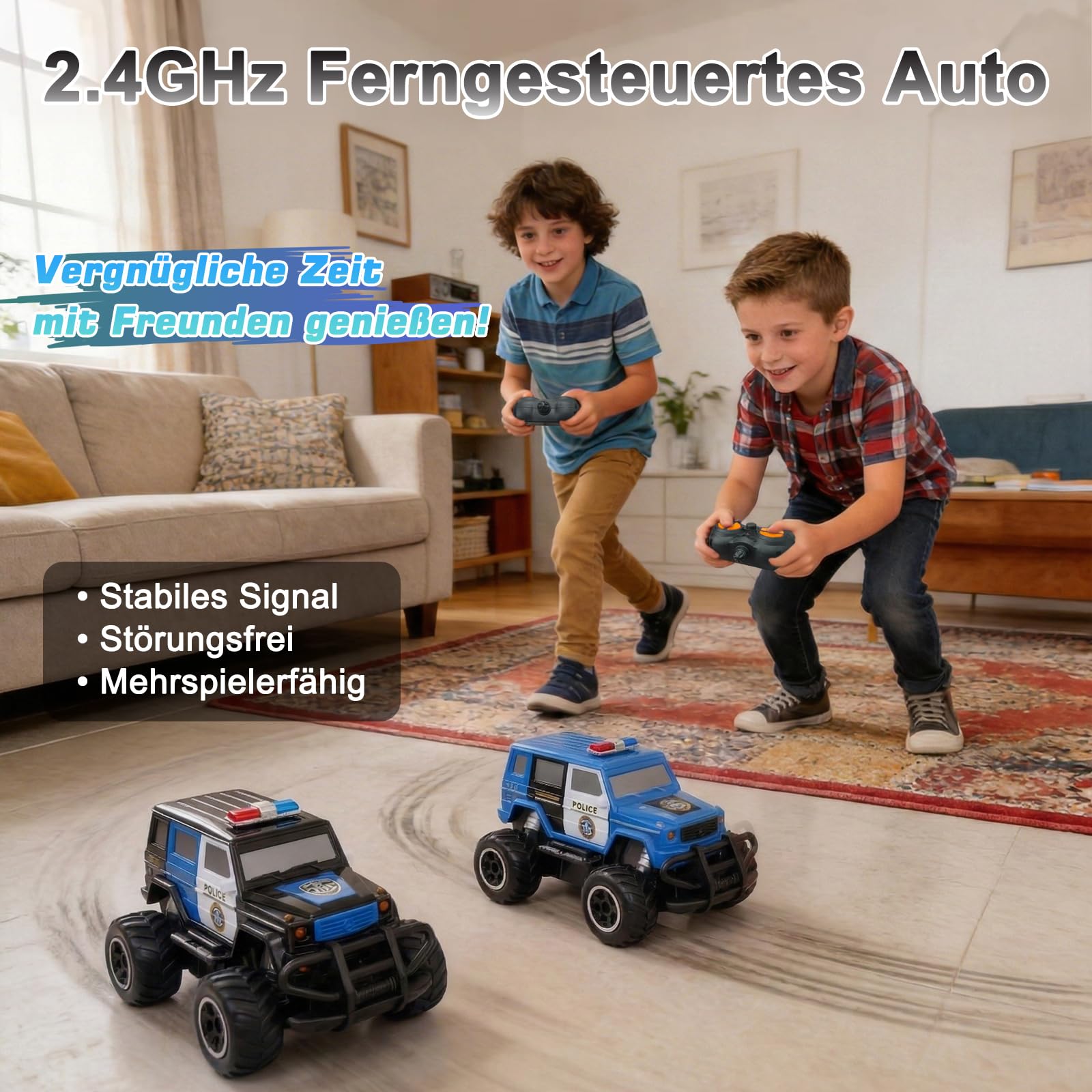 Pup Go Polizei RC Auto mit Licht, ferngesteuertes Spielzeug für Kinder 3–9 Jahre, robustes Offroad Polizeiauto, Geschenk für Jungen, Indoor & Outdoor