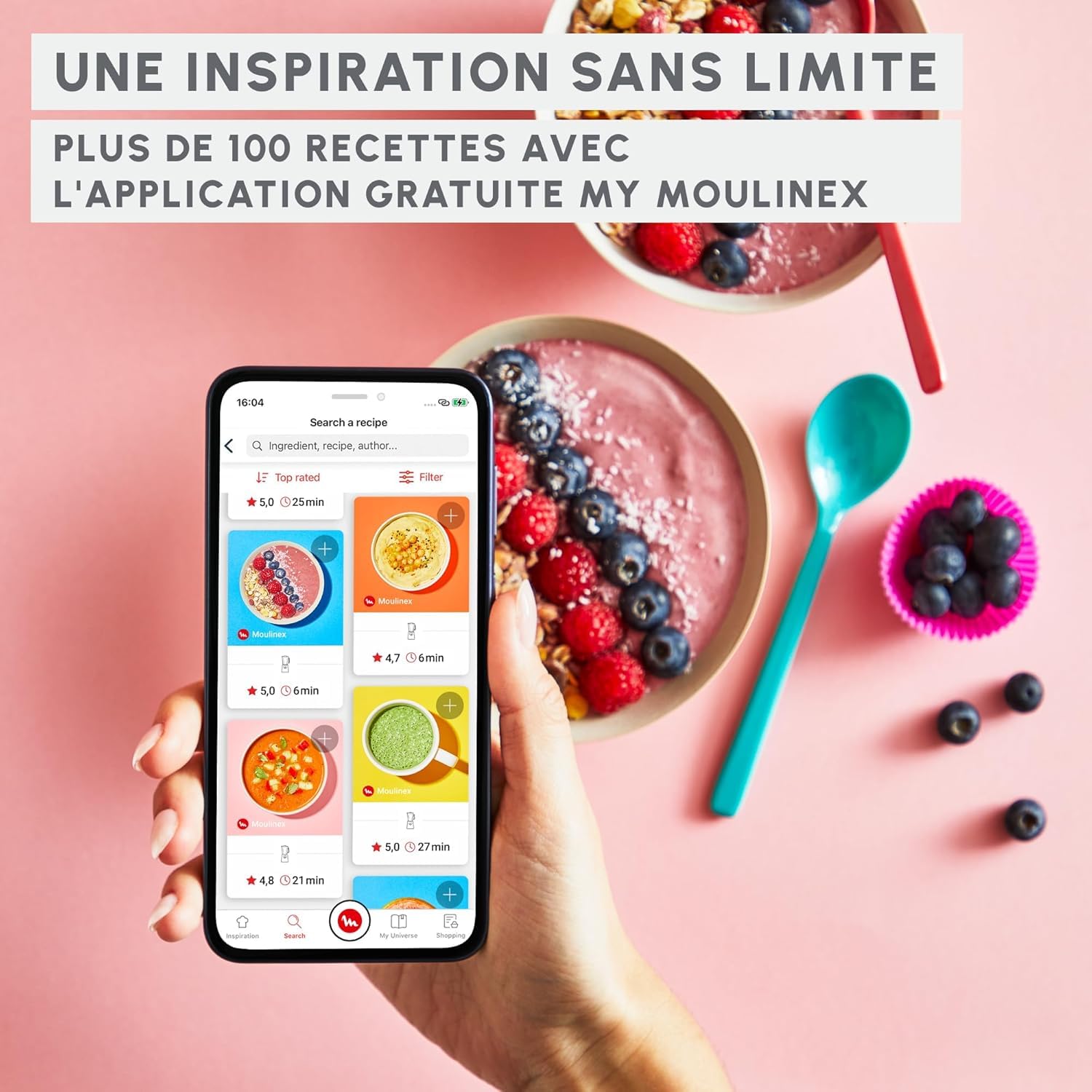 Moulinex Blend Up, leistungsstarker Mini-Standmixer, 1000 W, 8 automatische Programme, LM19H4F0 Crushed Ice Crushed Ice Blau