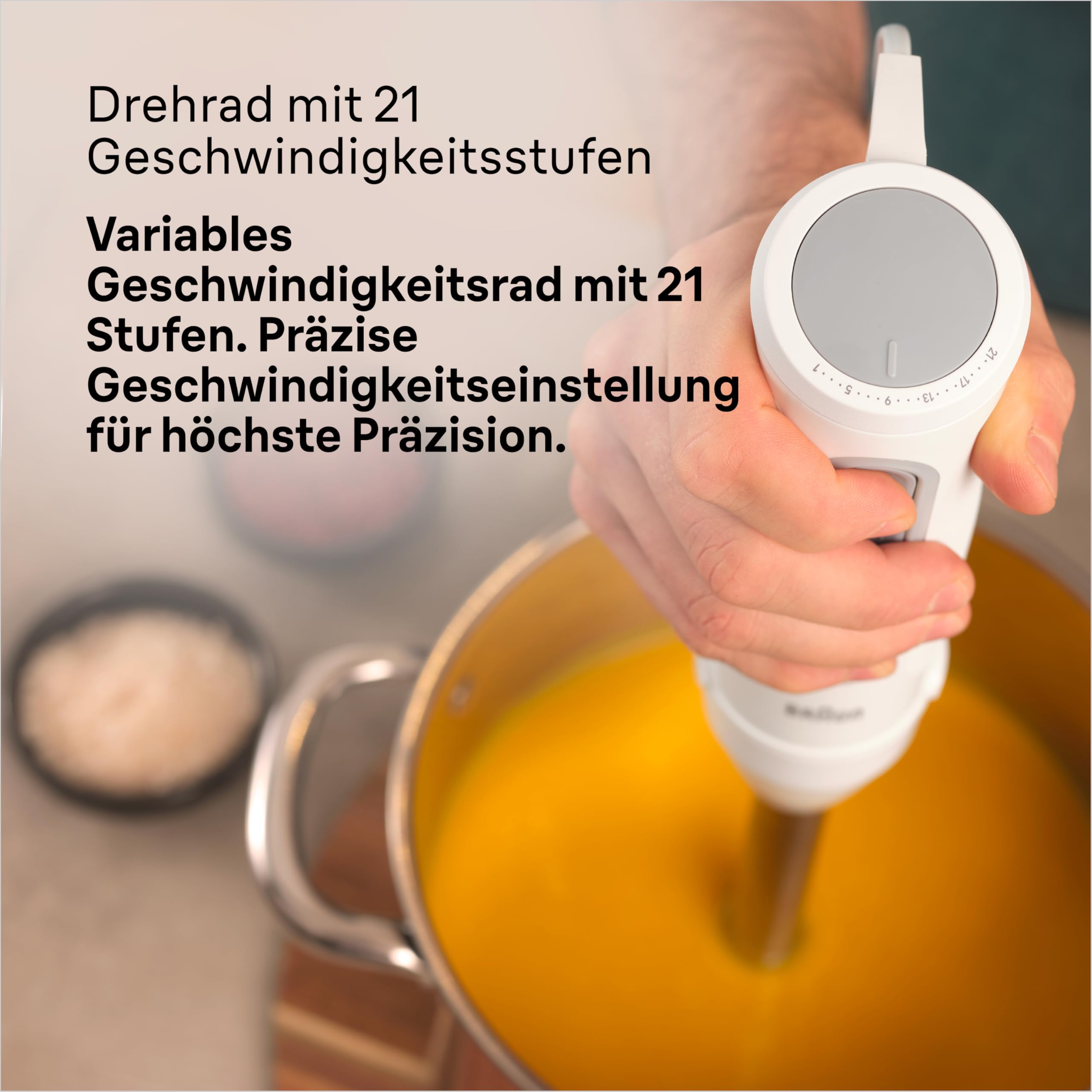 Braun Stabmixer MultiQuick 5 MQ 50236 M - Elektrischer Stabmixer mit 21 Geschwindigkeitsstufen + Turbo, Edelstahl Pürierfuß, Easy Click System, SplashControl, 3-teiliges Zubehör-Set, 1000 Watt, Weiß