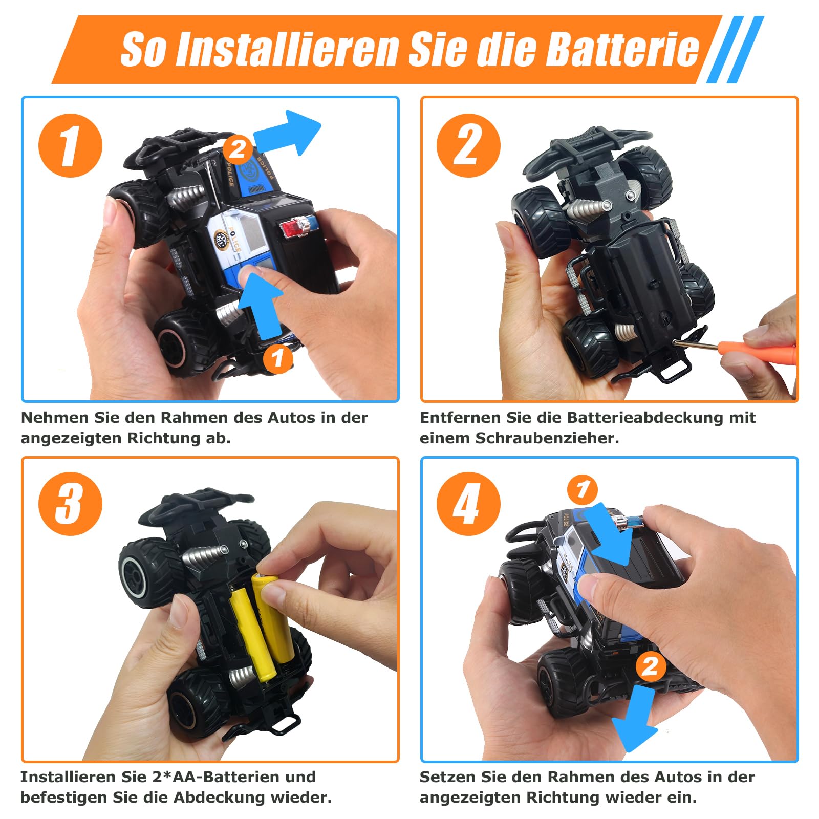 Pup Go Polizei RC Auto mit Licht, ferngesteuertes Spielzeug für Kinder 3–9 Jahre, robustes Offroad Polizeiauto, Geschenk für Jungen, Indoor & Outdoor