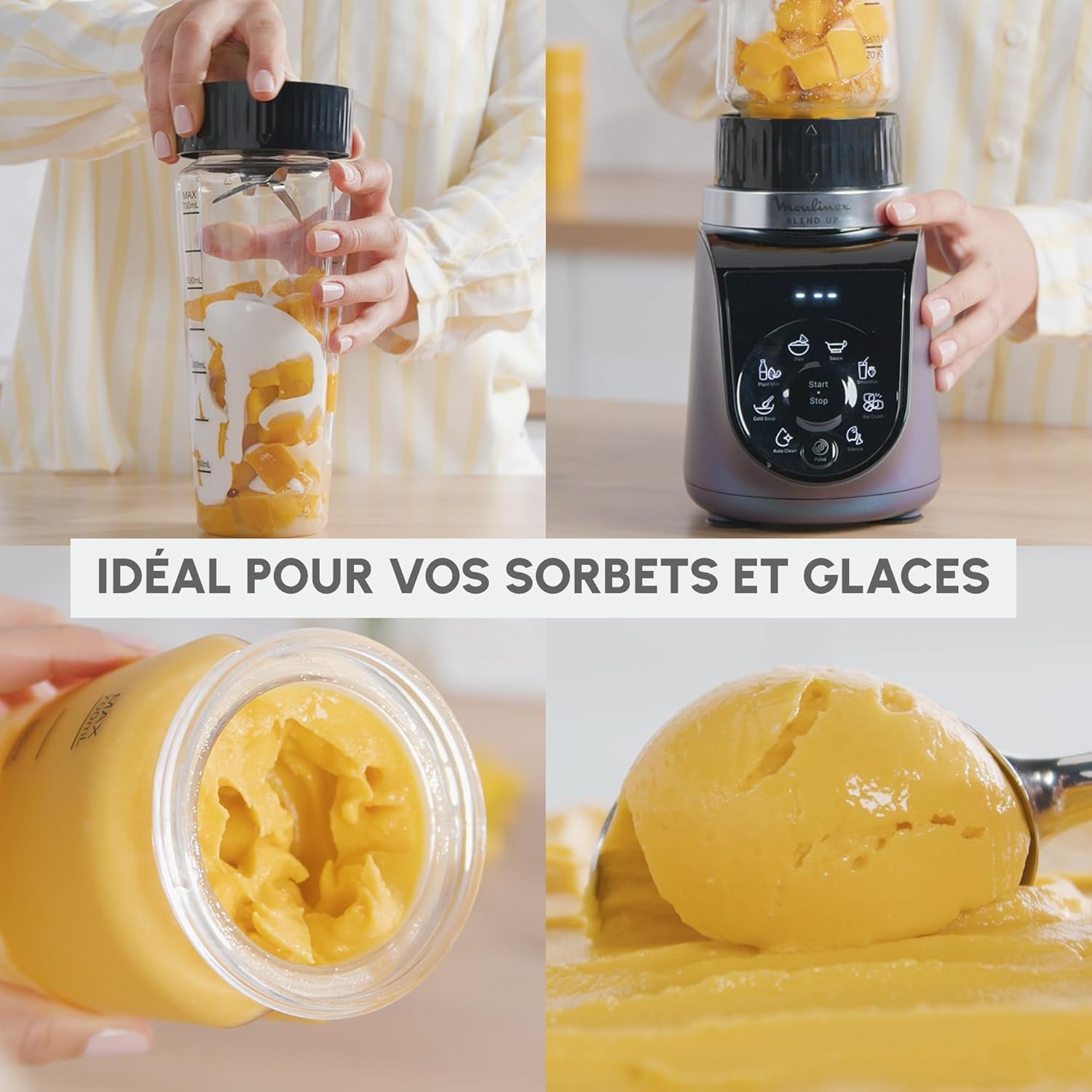 Moulinex Blend Up, leistungsstarker Mini-Standmixer, 1000 W, 8 automatische Programme, LM19H4F0 Crushed Ice Crushed Ice Blau