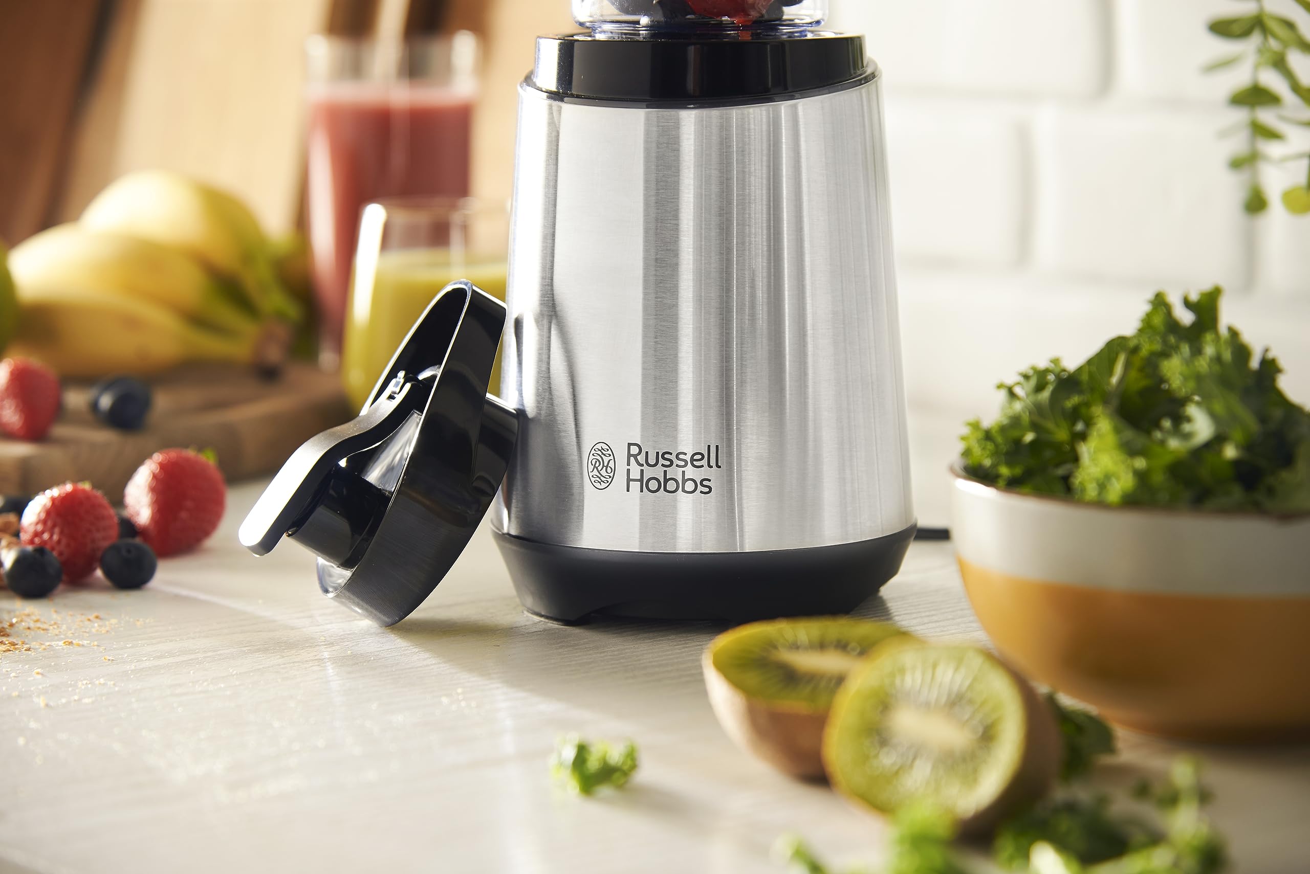 Russell Hobbs Mixer - Standmixer & Smoothie Maker to go [23.500 U/min Power-Motor] inkl. 1x Mixbehälter 600ml (BPA-frei, spülmaschinen- & bruchfest inkl. Deckel) Zerkleinerer, Edelstahl, 23472-56
