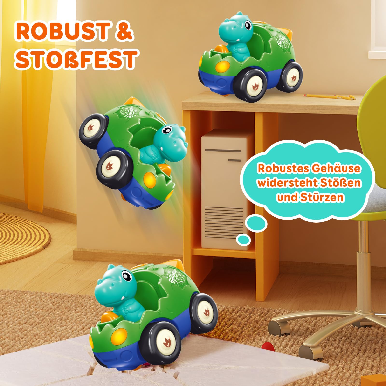 Pup Go Dinosaurier RC Auto für Kinder 1–3 Jahre, ferngesteuert mit Musik & Licht, inkl. 2 Figuren, erstes RC Spielzeug für Kleinkinder, Geschenkidee