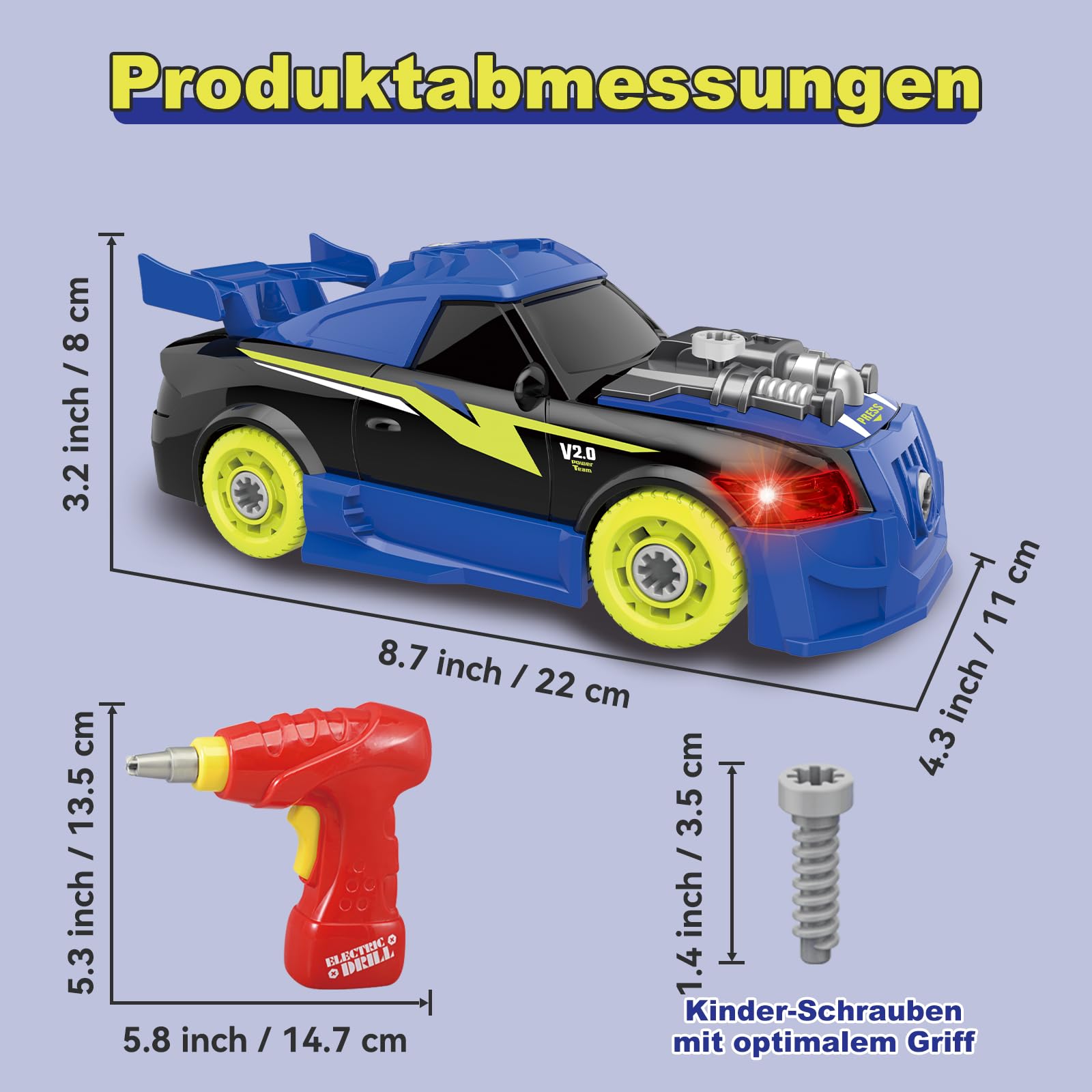 Pup Go Bau Auto zum Auseinandernehmen, Spielzeug für Kinder ab 3 Jahren, 26-teilig mit elektrischer Bohrmaschine, Lernspielzeug, Geschenk für Jungen