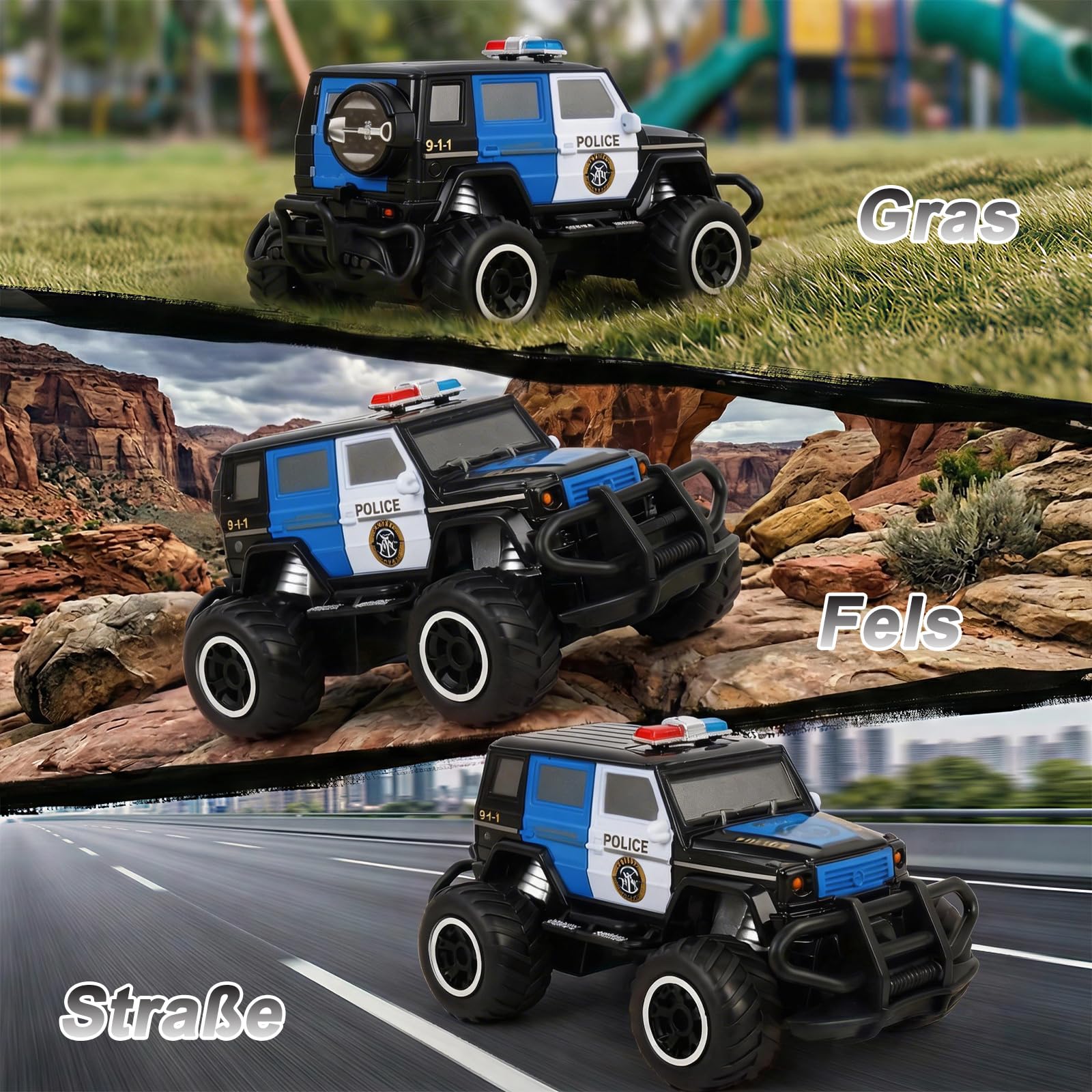 Pup Go Polizei RC Auto mit Licht, ferngesteuertes Spielzeug für Kinder 3–9 Jahre, robustes Offroad Polizeiauto, Geschenk für Jungen, Indoor & Outdoor