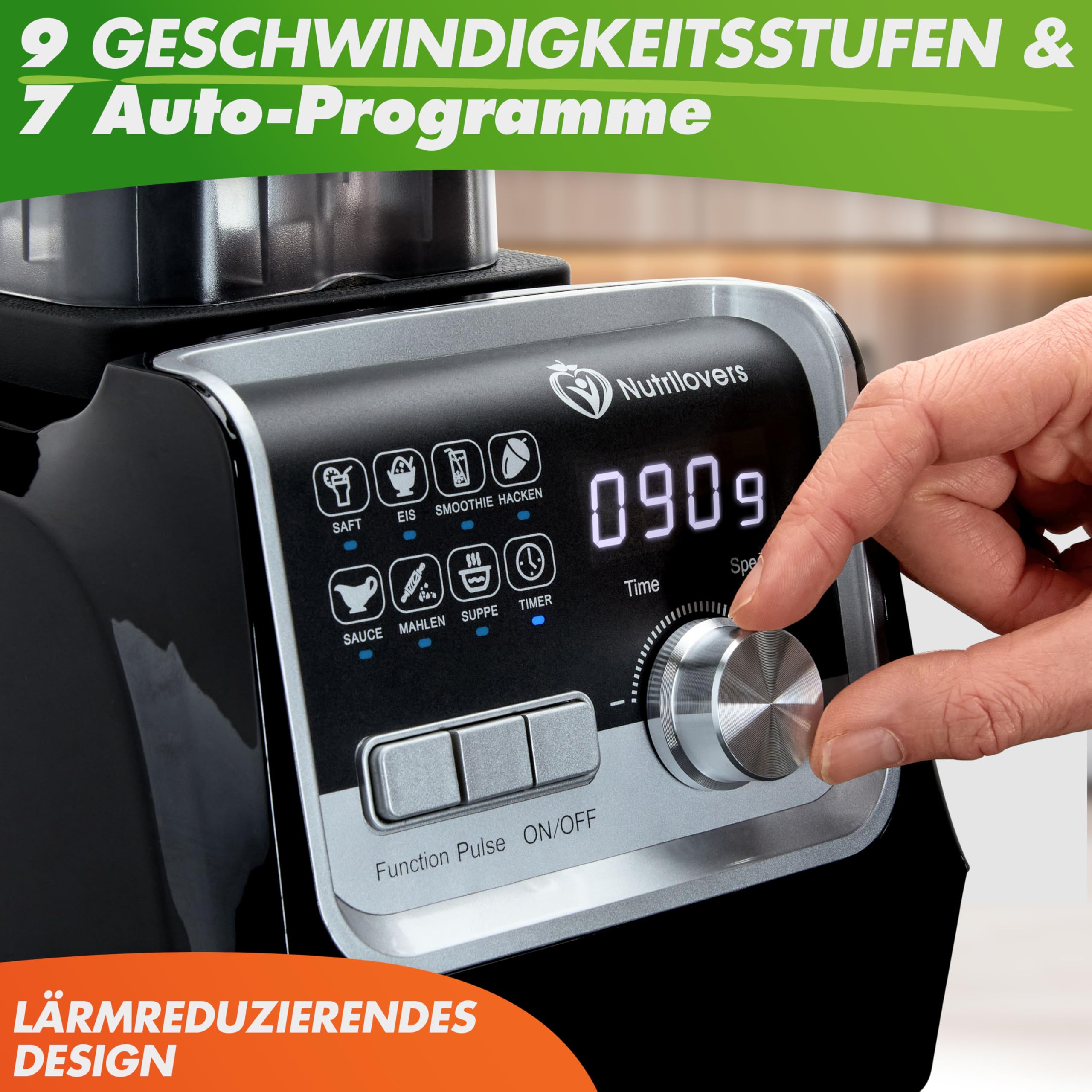 NUTRI-BLENDER MAX+ Hochleistungsmixer 2000W Standmixer Smoothie Hochleistung Smoothie-Maker Profi Mixer Blender - 2L Tritan, BPA-FREI, 9 Stufen, Digital-Timer Inkl. Smoothie Rezeptbuch