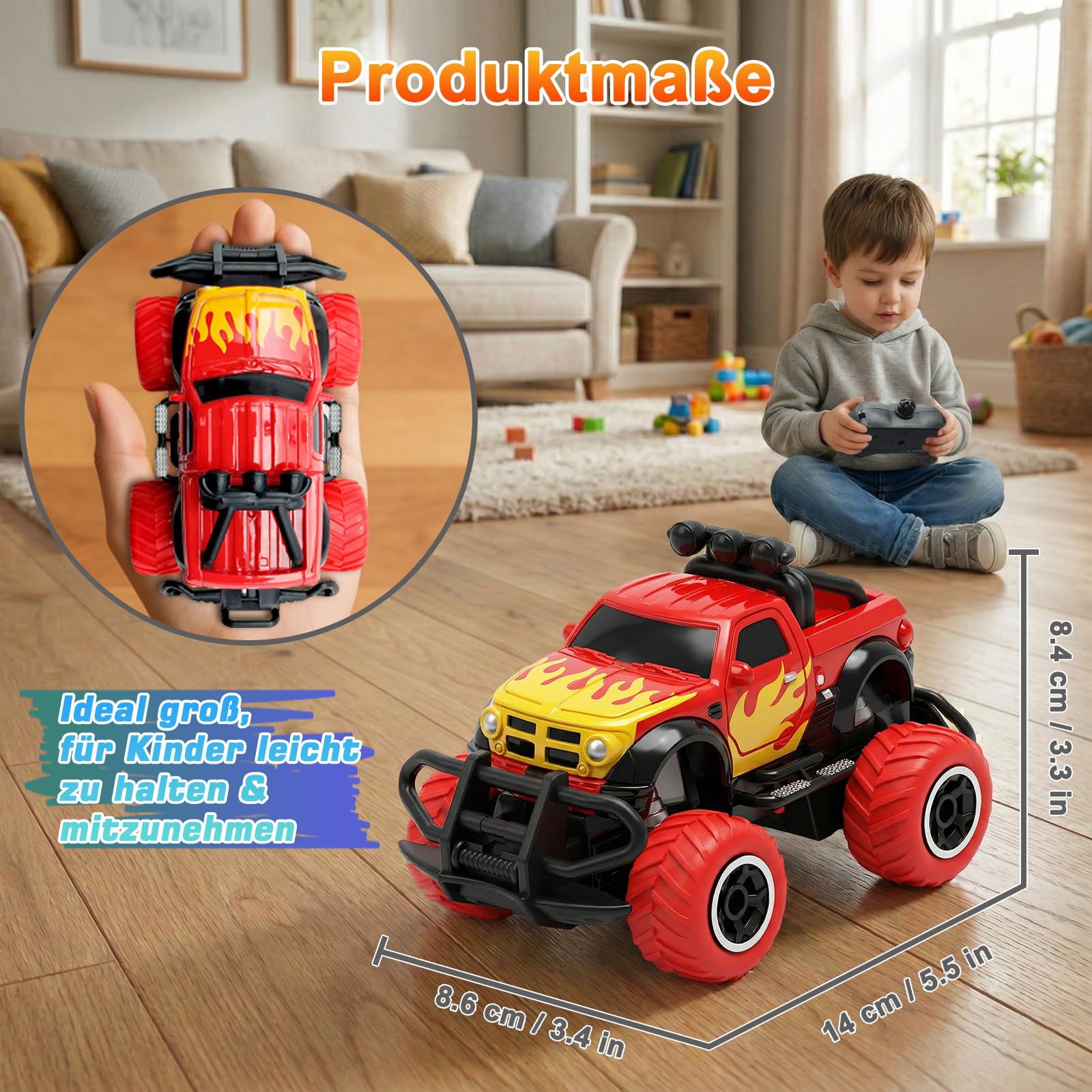 Pup Go Monster Truck RC Auto mit Licht, ferngesteuertes Auto für Kinder ab 3 Jahren, robustes Mini Offroad Spielzeug, Geschenk für Jungen & Mädchen