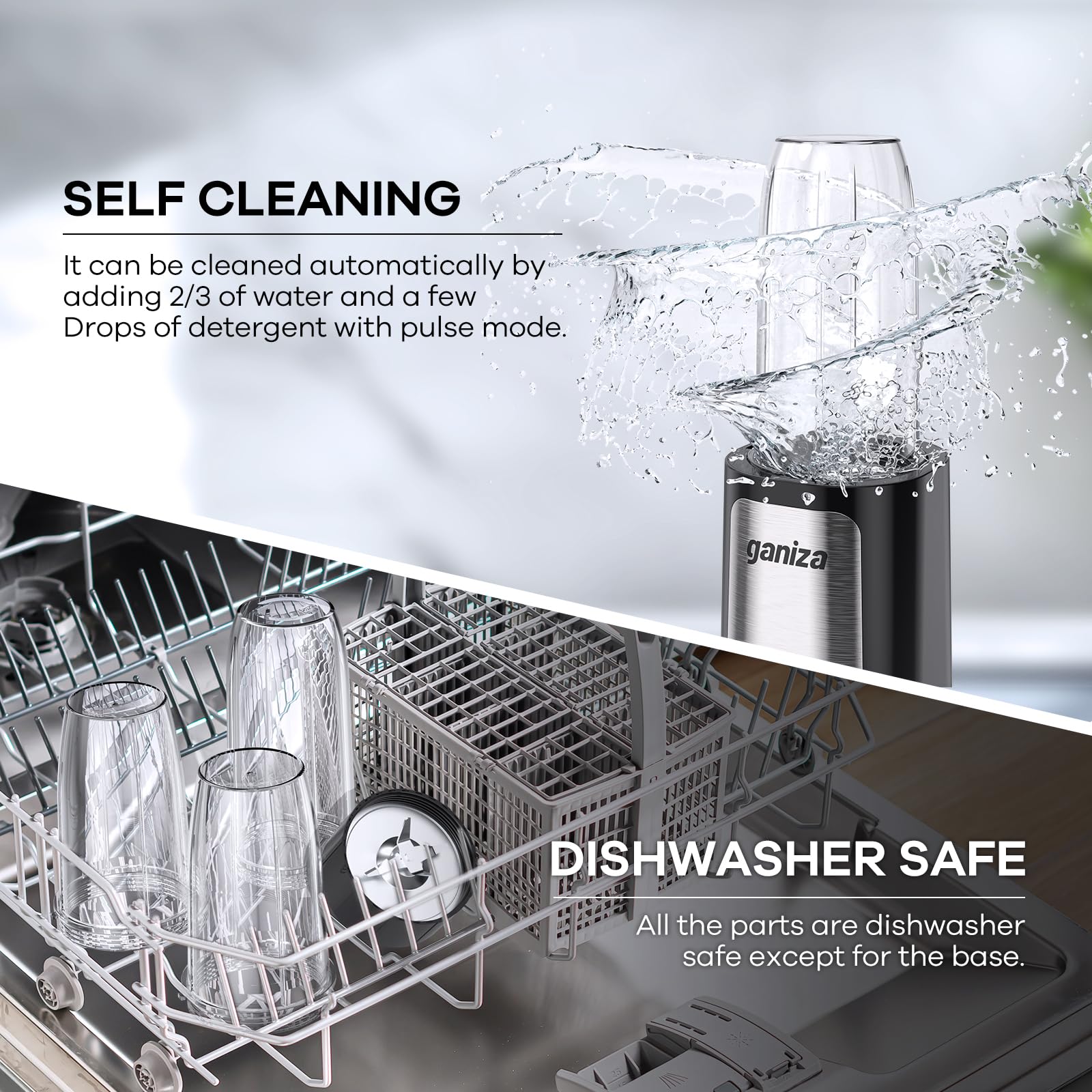 Ganiza Mixer, 900W Mini Smoothie Maker, Standmixer mit 3 Tragbare Mixbechern(2×500ml & 1×700ml), Vierklingenklinge aus Edelstahl, BPA-Frei, Leicht zu Reinigen, Blender elektrisch für Shake, Smoothie