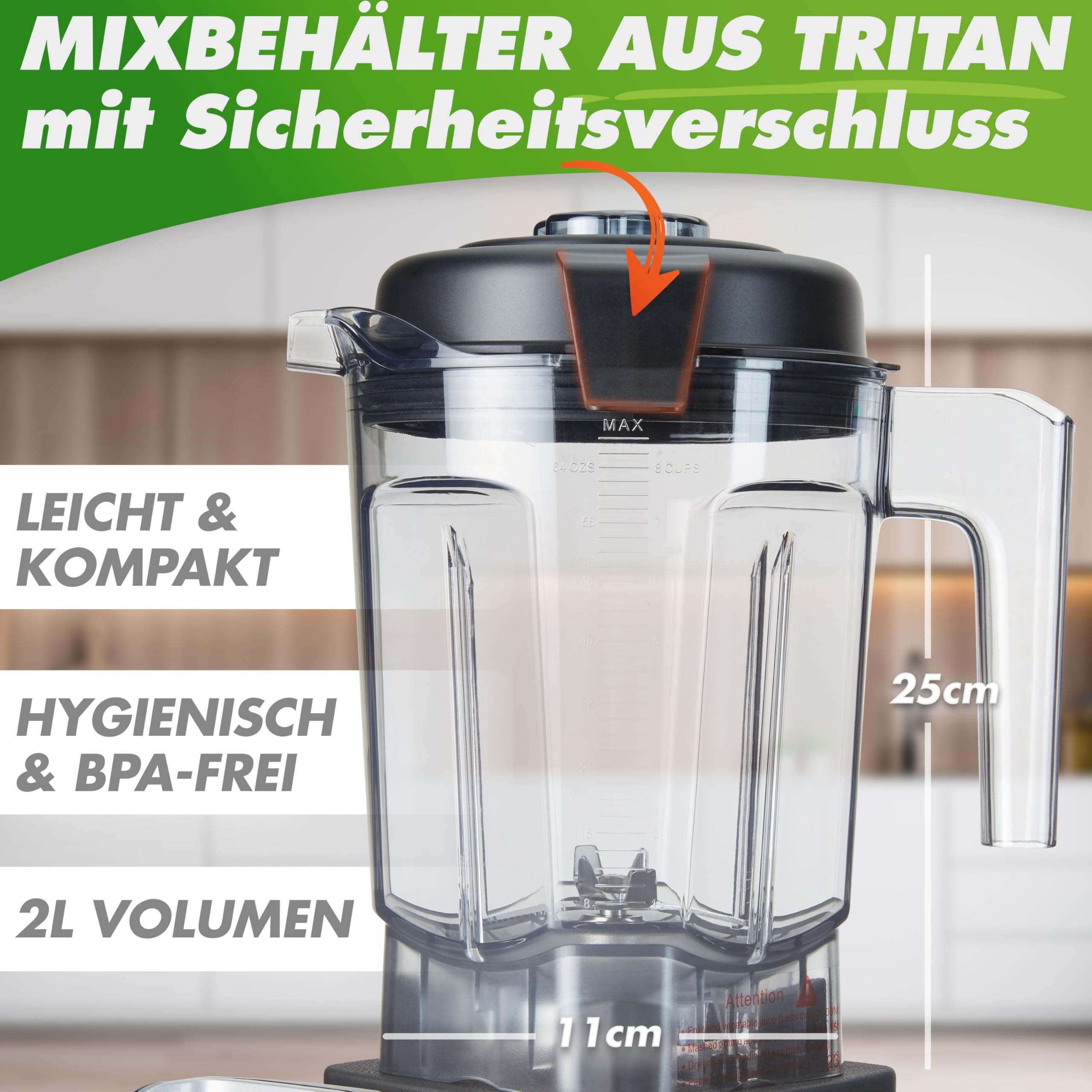 NUTRI-BLENDER MAX+ Hochleistungsmixer 2000W Standmixer Smoothie Hochleistung Smoothie-Maker Profi Mixer Blender - 2L Tritan, BPA-FREI, 9 Stufen, Digital-Timer Inkl. Smoothie Rezeptbuch