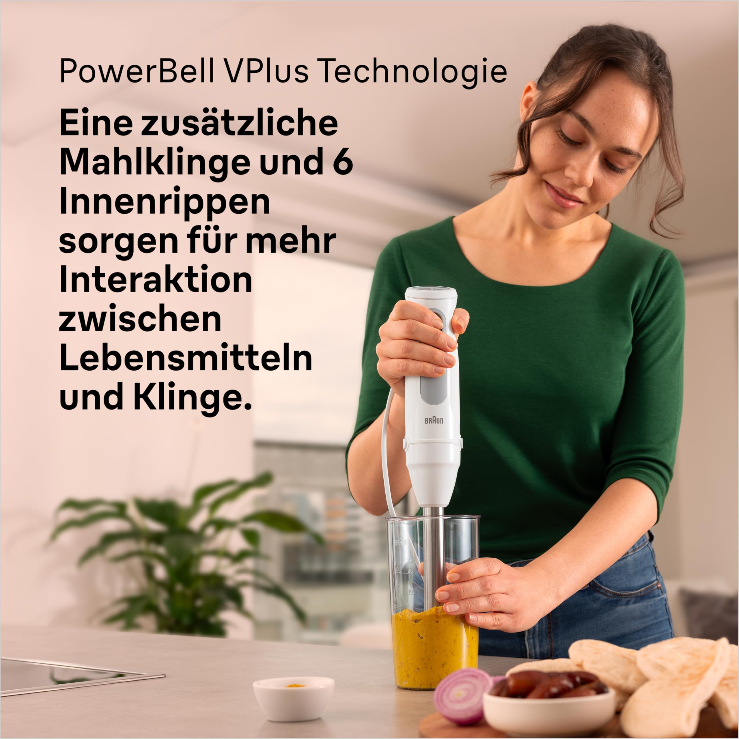 Braun Stabmixer MultiQuick 5 MQ 50236 M - Elektrischer Stabmixer mit 21 Geschwindigkeitsstufen + Turbo, Edelstahl Pürierfuß, Easy Click System, SplashControl, 3-teiliges Zubehör-Set, 1000 Watt, Weiß